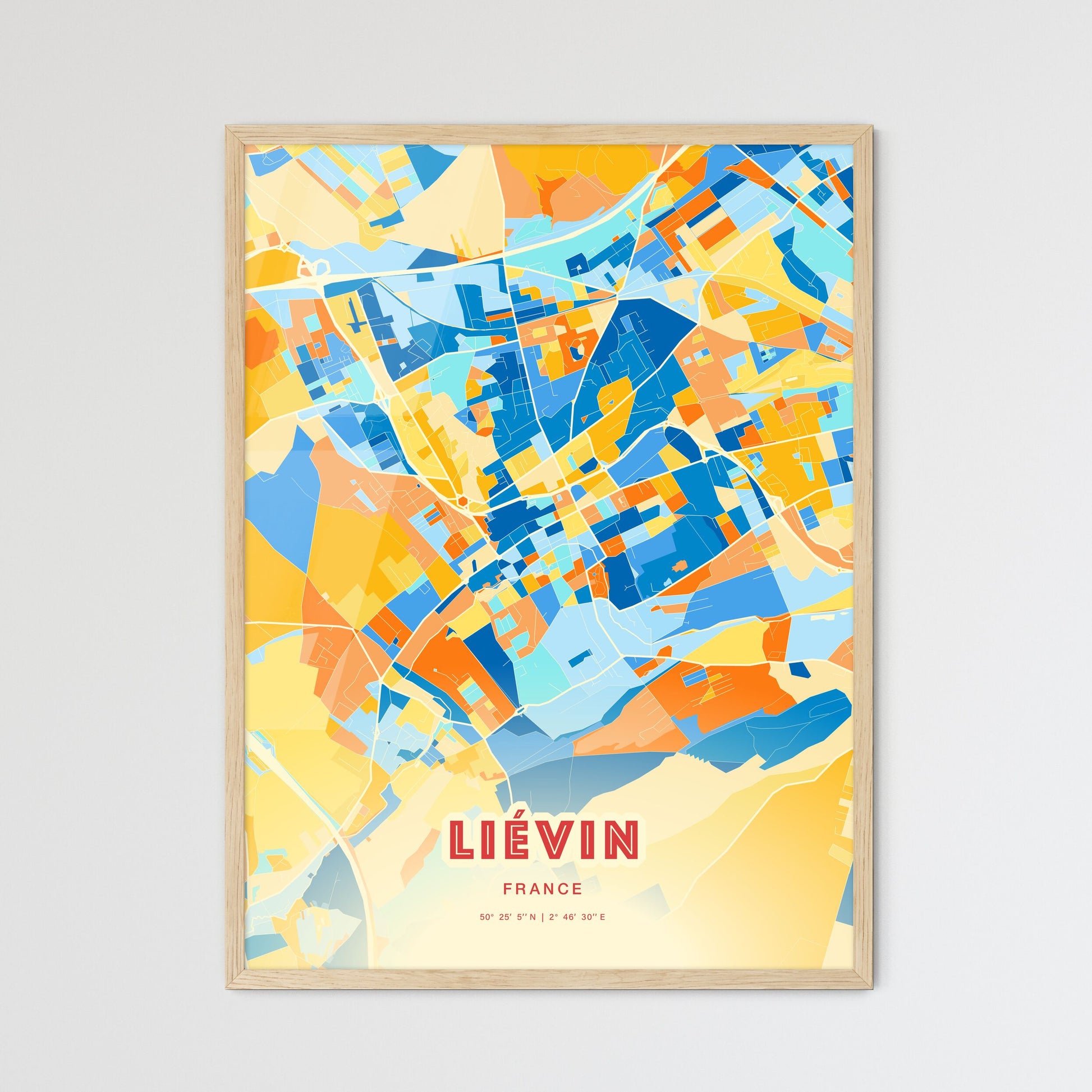 Colorful LIÉVIN FRANCE Fine Art Map Blue Orange