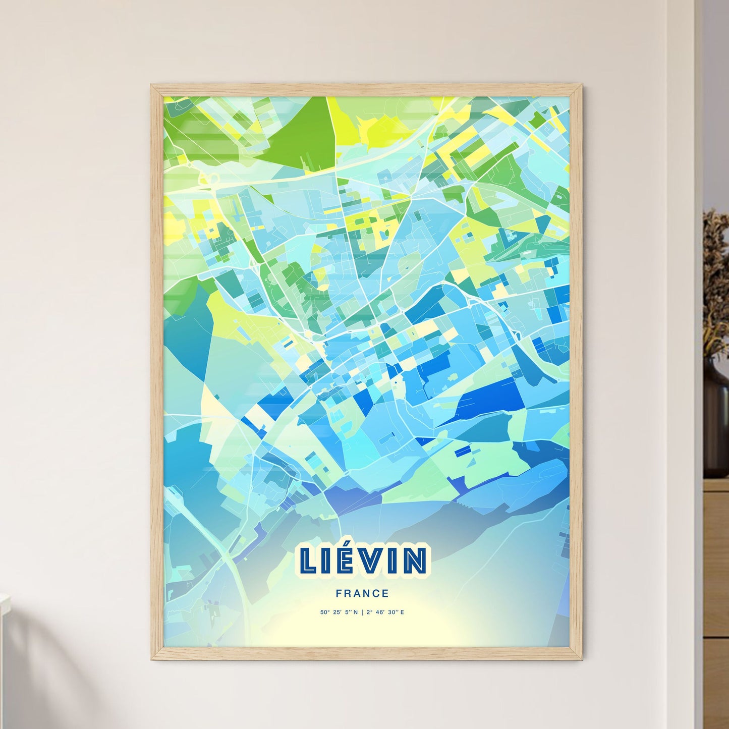 Colorful LIÉVIN FRANCE Fine Art Map Cool Blue