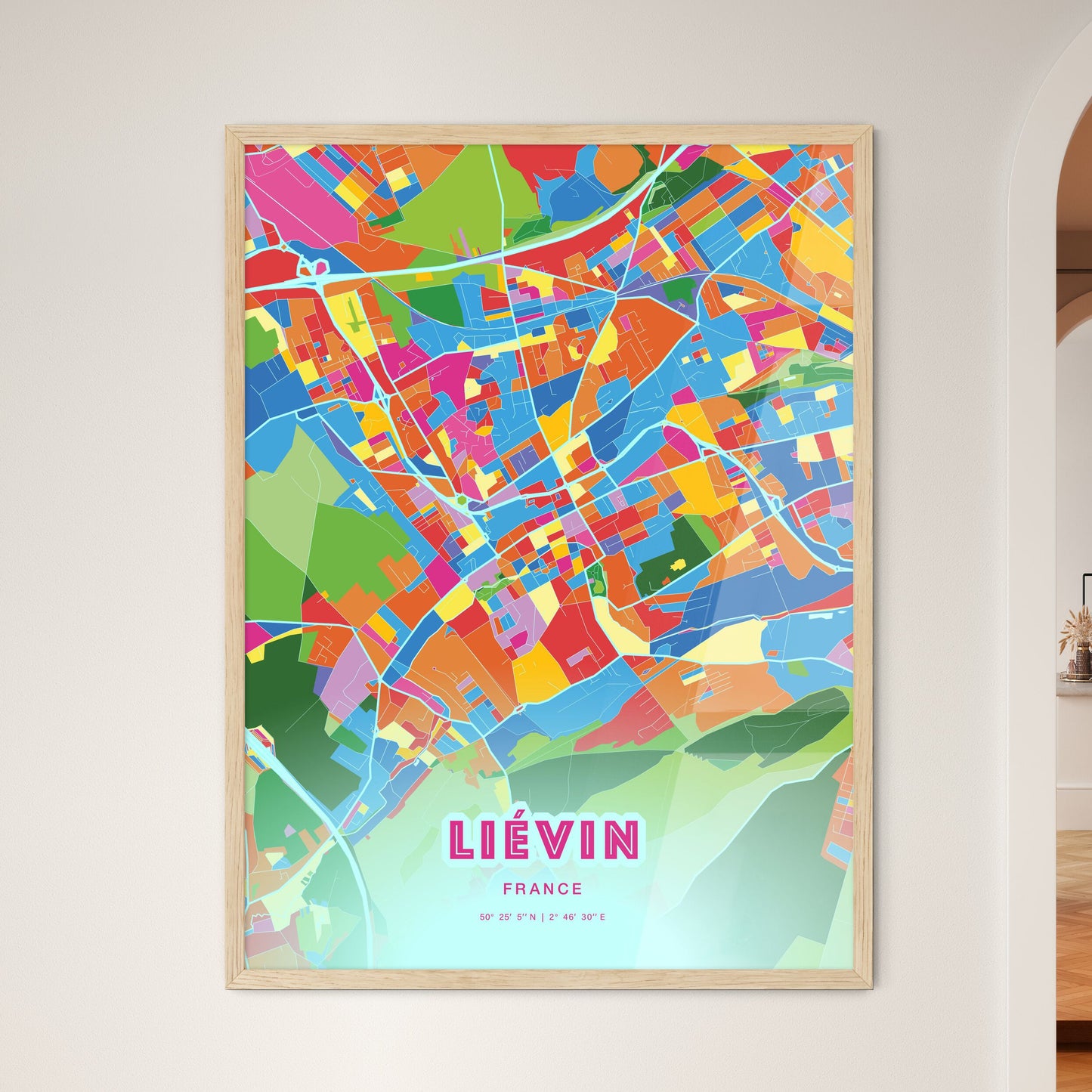 Colorful LIÉVIN FRANCE Fine Art Map Crazy Colors
