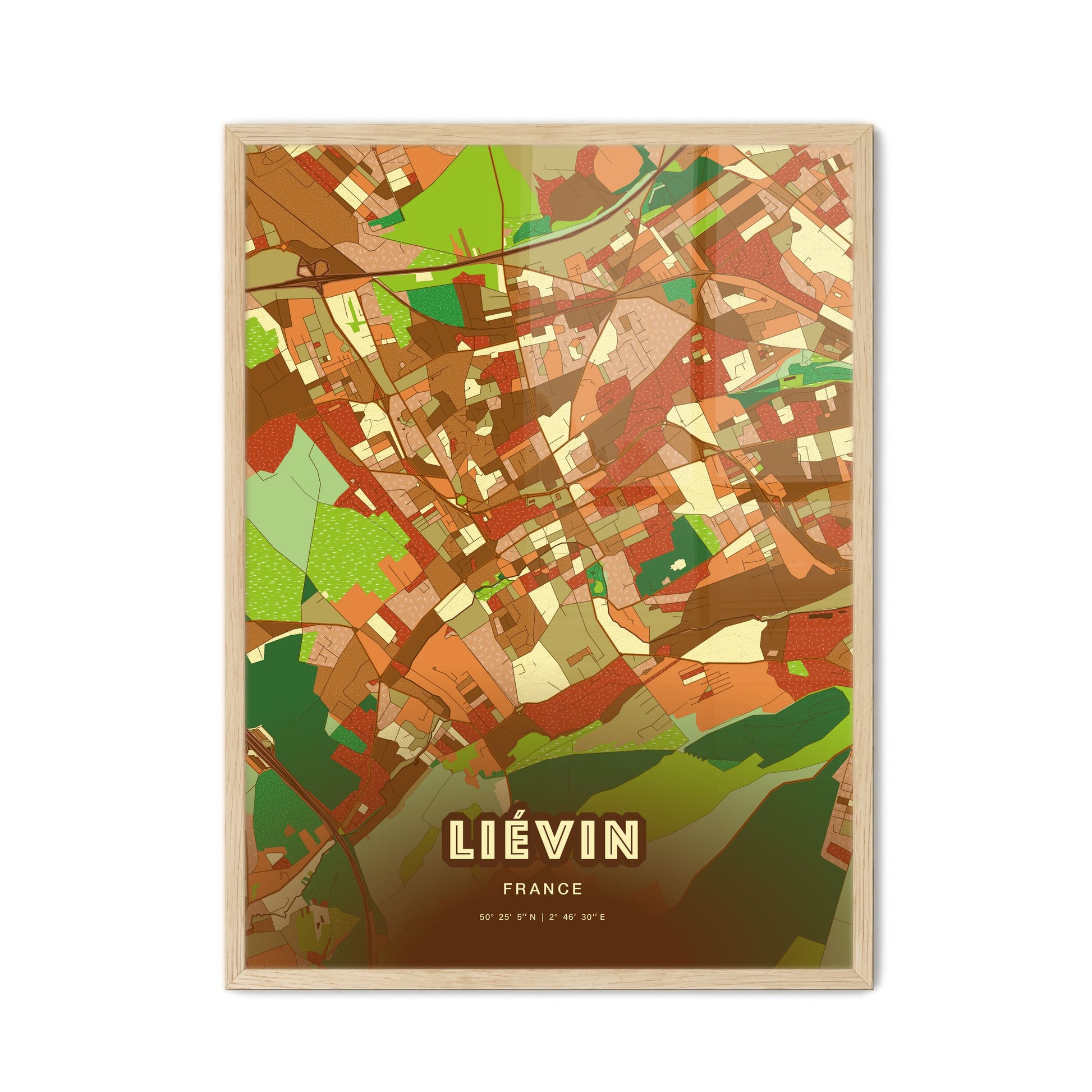 Colorful LIÉVIN FRANCE Fine Art Map Farmhouse