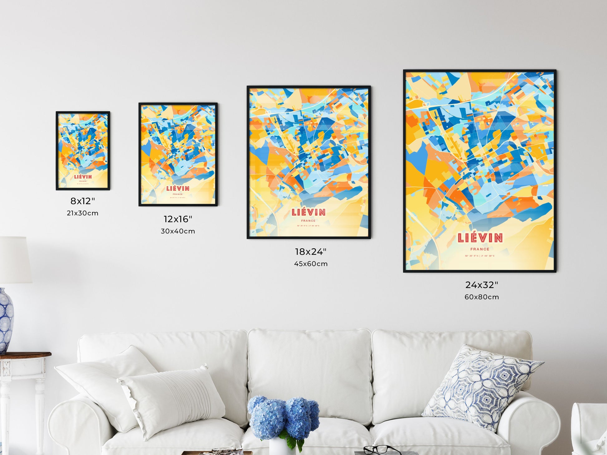 Colorful LIÉVIN FRANCE Fine Art Map Blue Orange