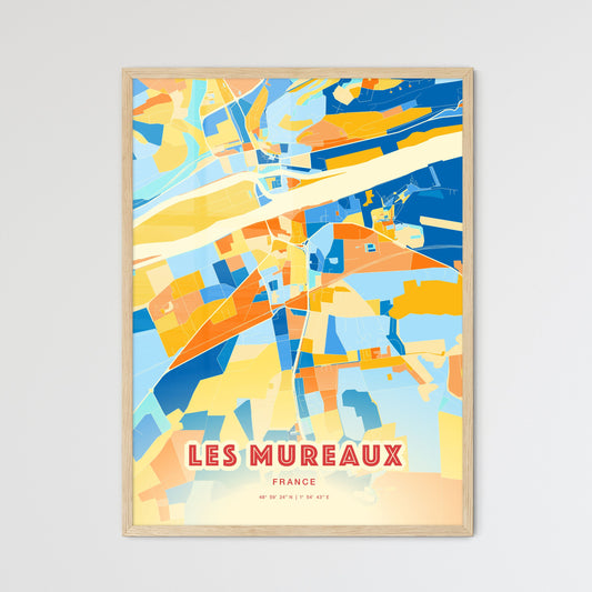 Colorful LES MUREAUX FRANCE Fine Art Map Blue Orange