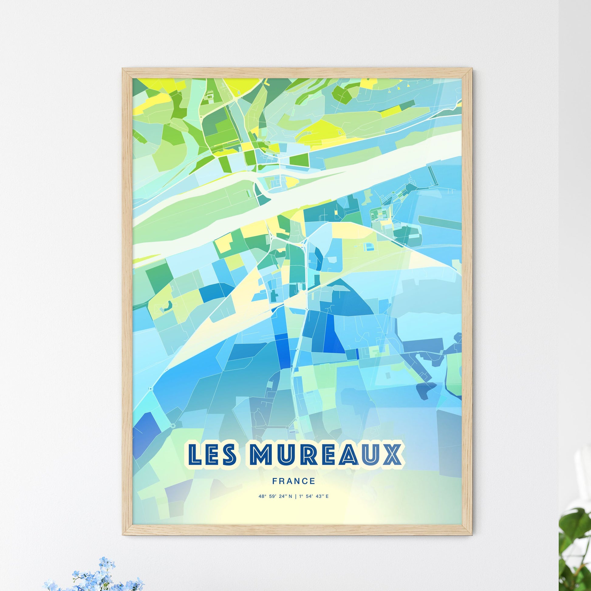 Colorful LES MUREAUX FRANCE Fine Art Map Cool Blue