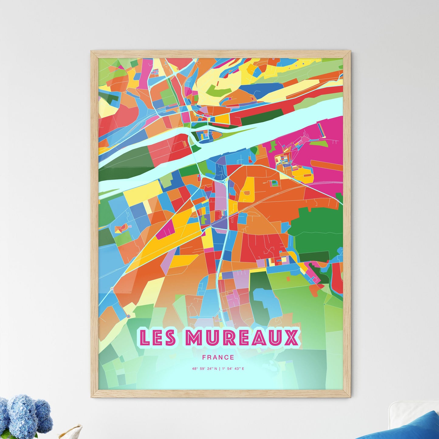 Colorful LES MUREAUX FRANCE Fine Art Map Crazy Colors
