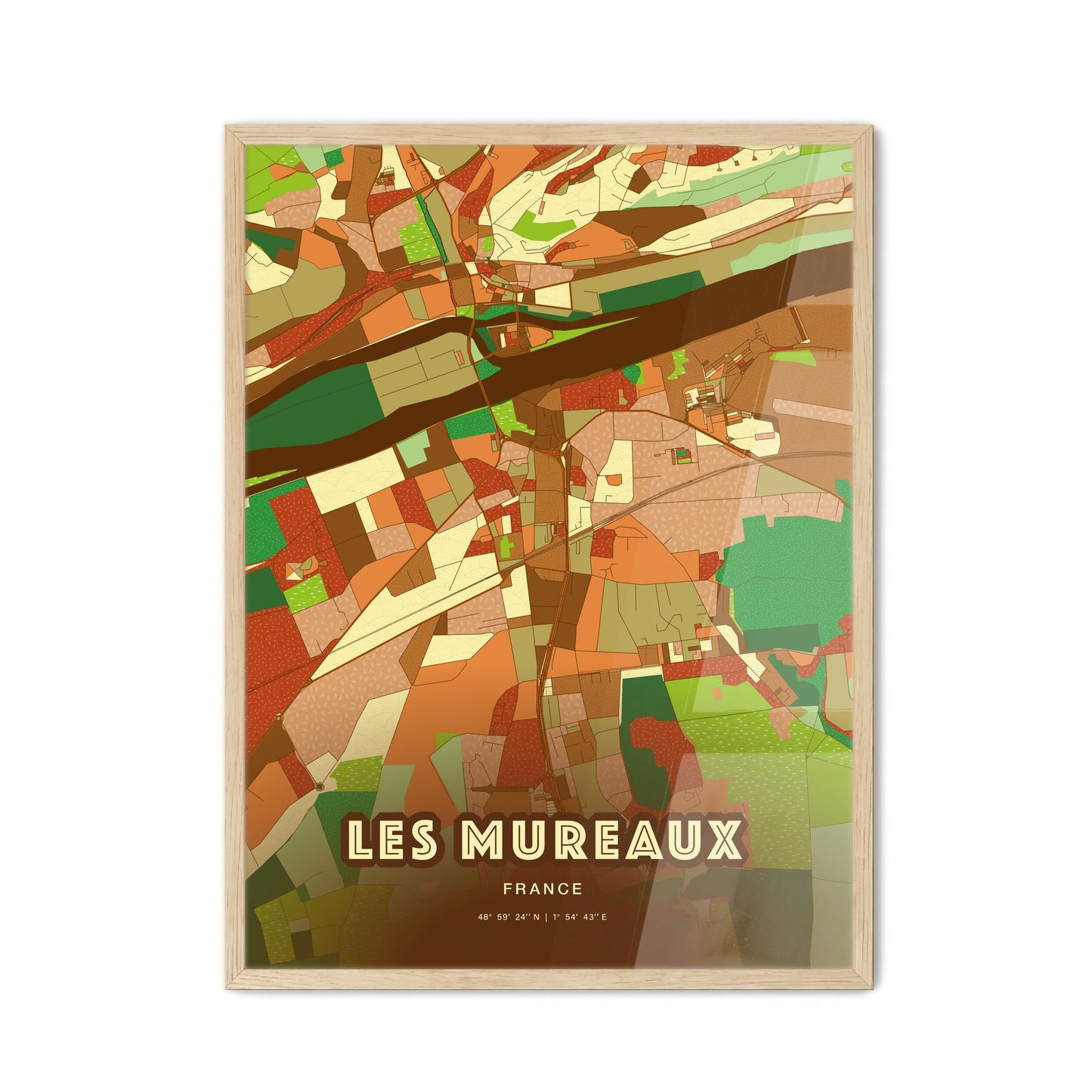 Colorful LES MUREAUX FRANCE Fine Art Map Farmhouse