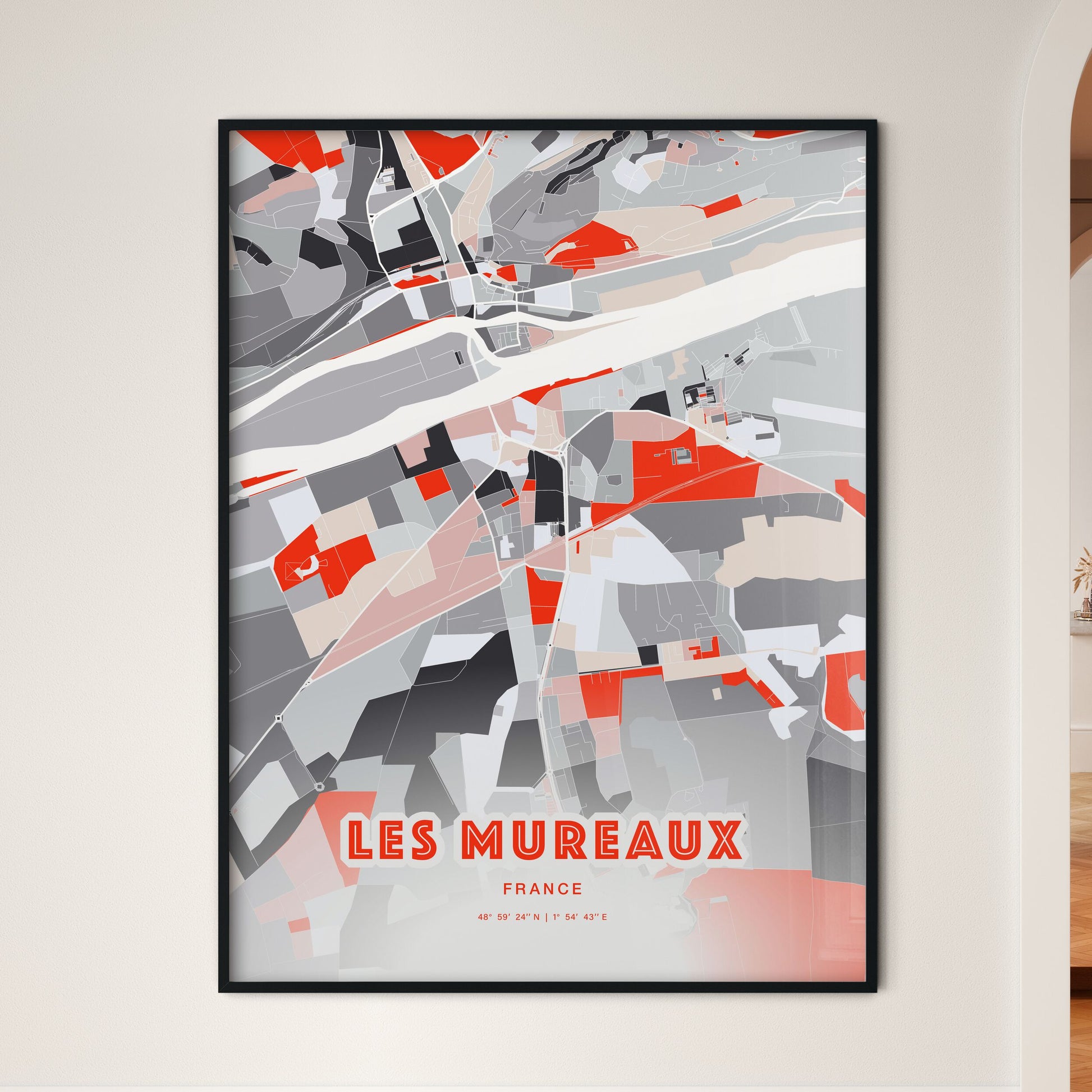 Colorful LES MUREAUX FRANCE Fine Art Map Modern