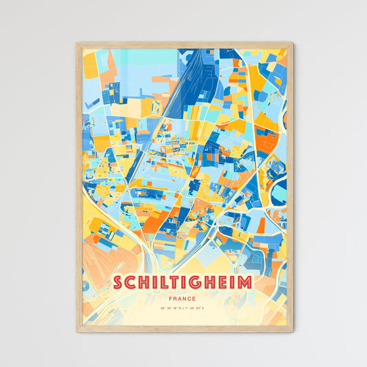 Colorful SCHILTIGHEIM FRANCE Fine Art Map Blue Orange