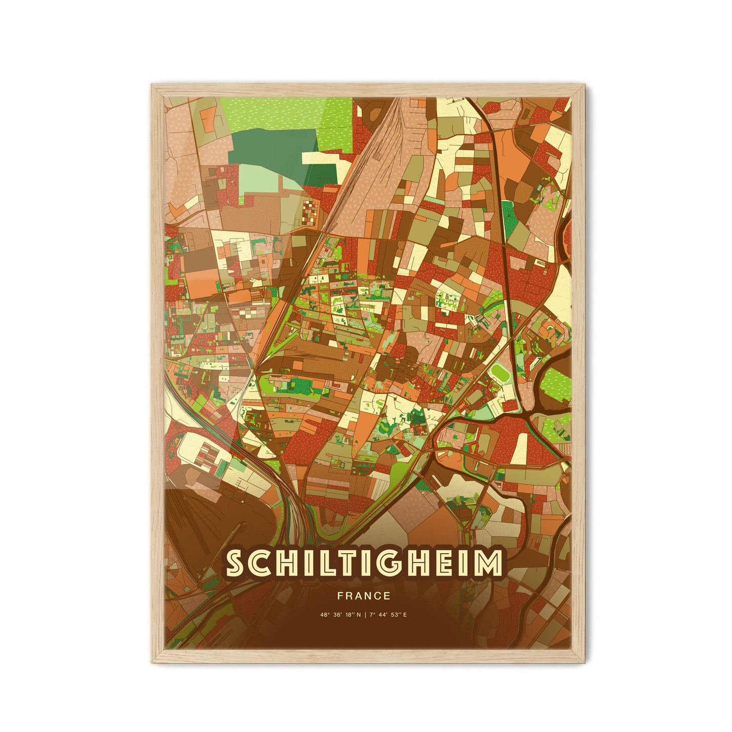 Colorful SCHILTIGHEIM FRANCE Fine Art Map Farmhouse