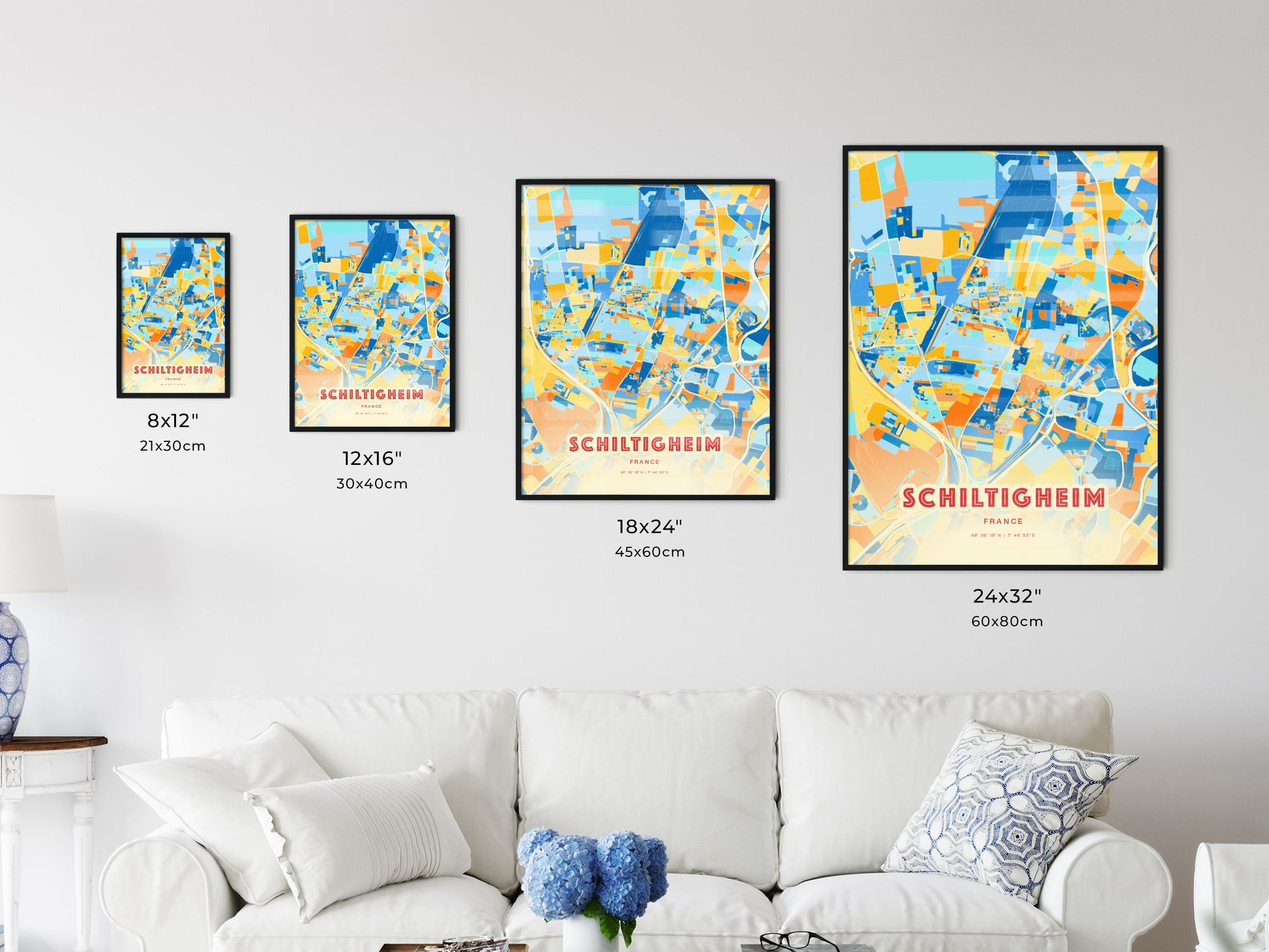 Colorful SCHILTIGHEIM FRANCE Fine Art Map Blue Orange