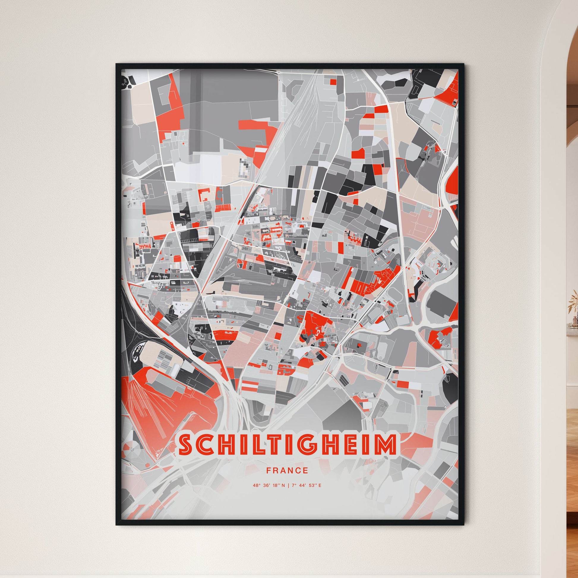 Colorful SCHILTIGHEIM FRANCE Fine Art Map Modern