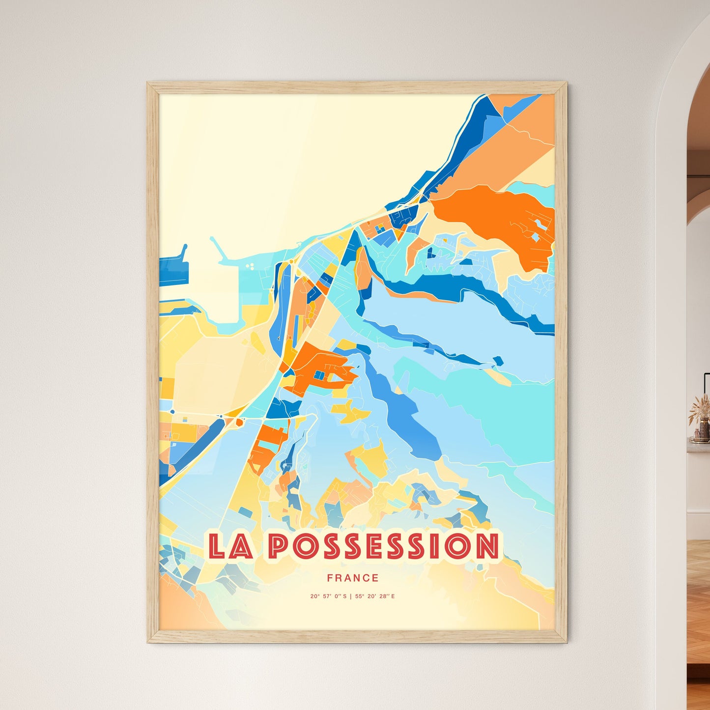 Colorful LA POSSESSION FRANCE Fine Art Map Blue Orange