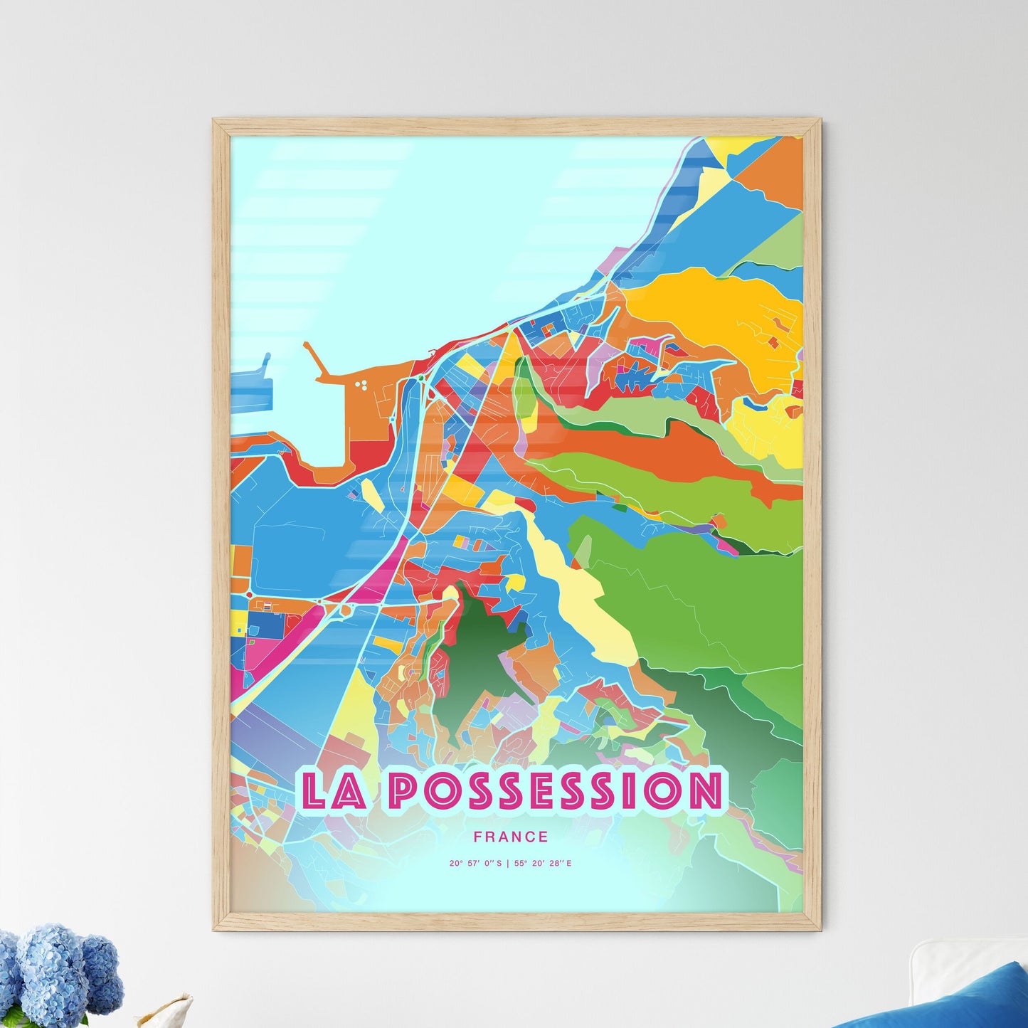 Colorful LA POSSESSION FRANCE Fine Art Map Crazy Colors
