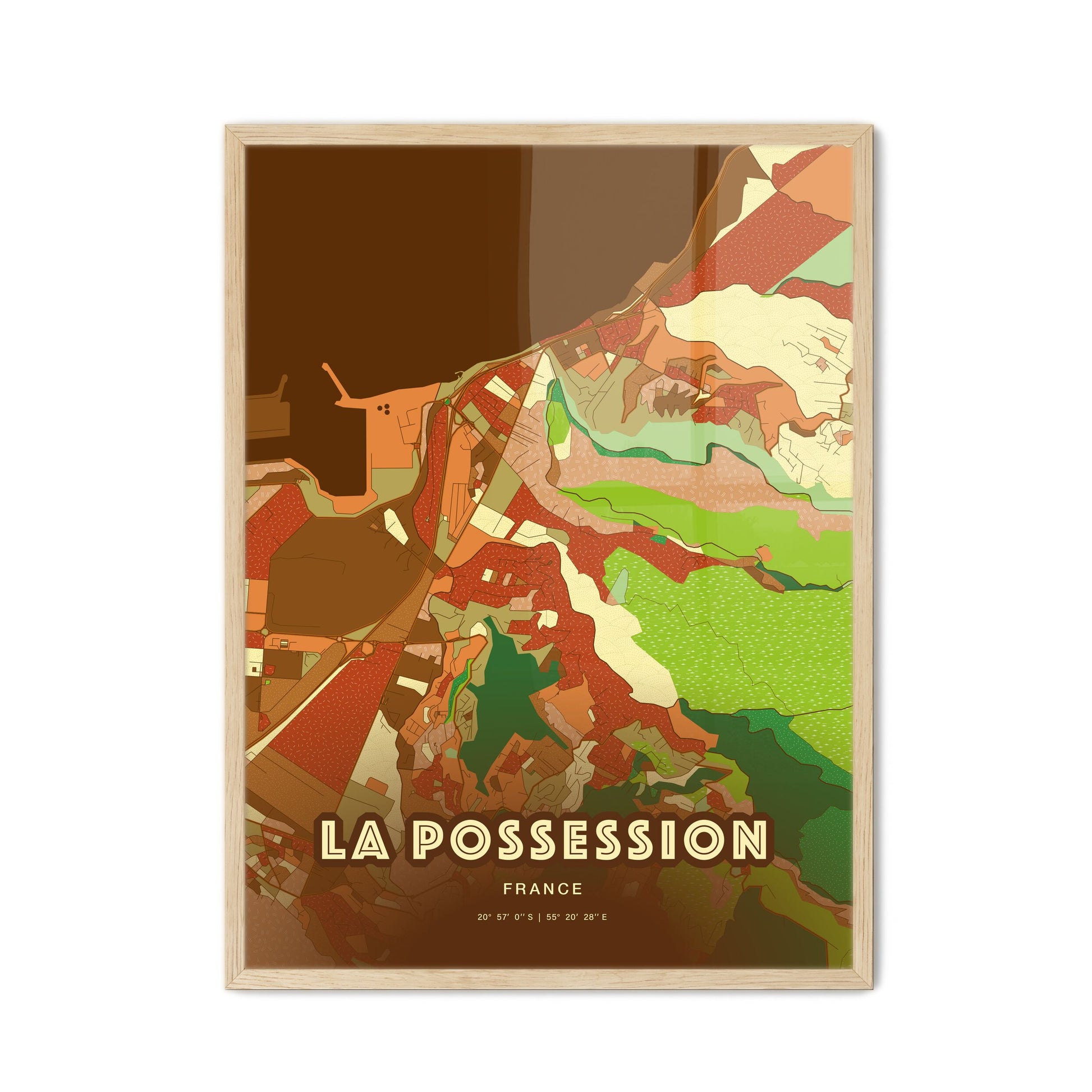 Colorful LA POSSESSION FRANCE Fine Art Map Farmhouse