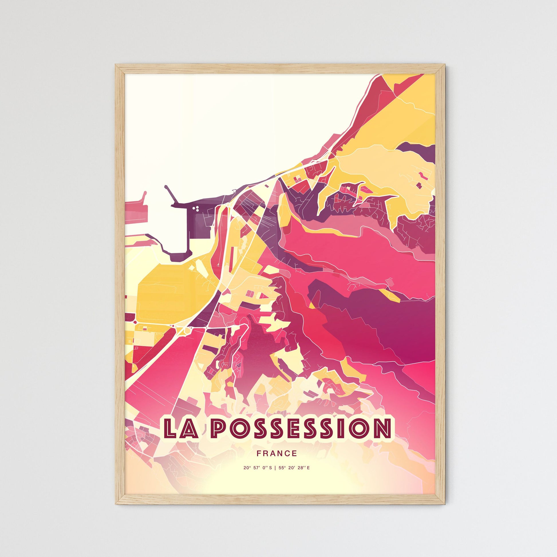 Colorful LA POSSESSION FRANCE Fine Art Map Hot Red