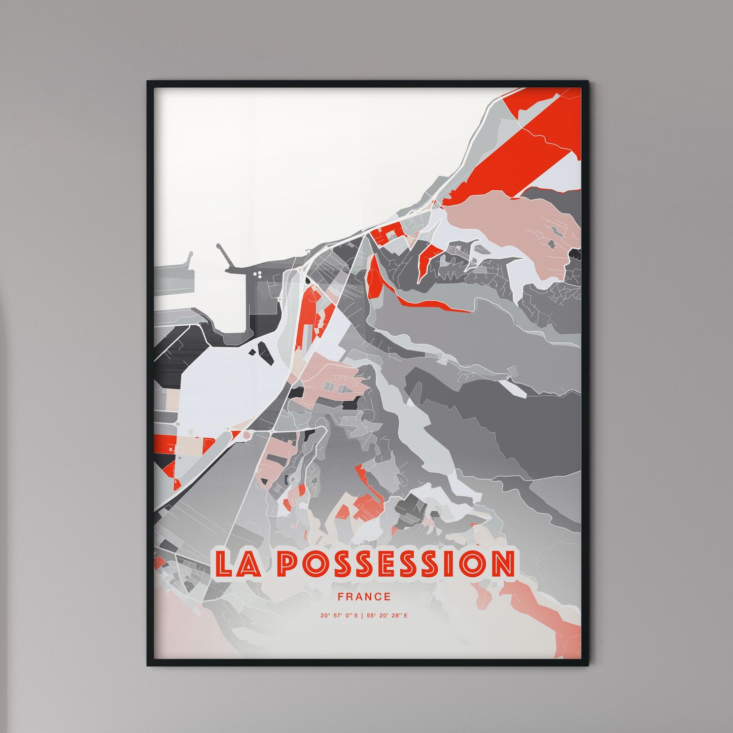 Colorful LA POSSESSION FRANCE Fine Art Map Modern