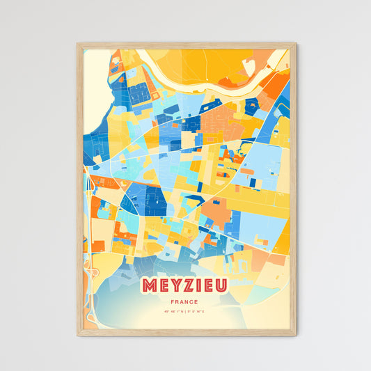 Colorful MEYZIEU FRANCE Fine Art Map Blue Orange