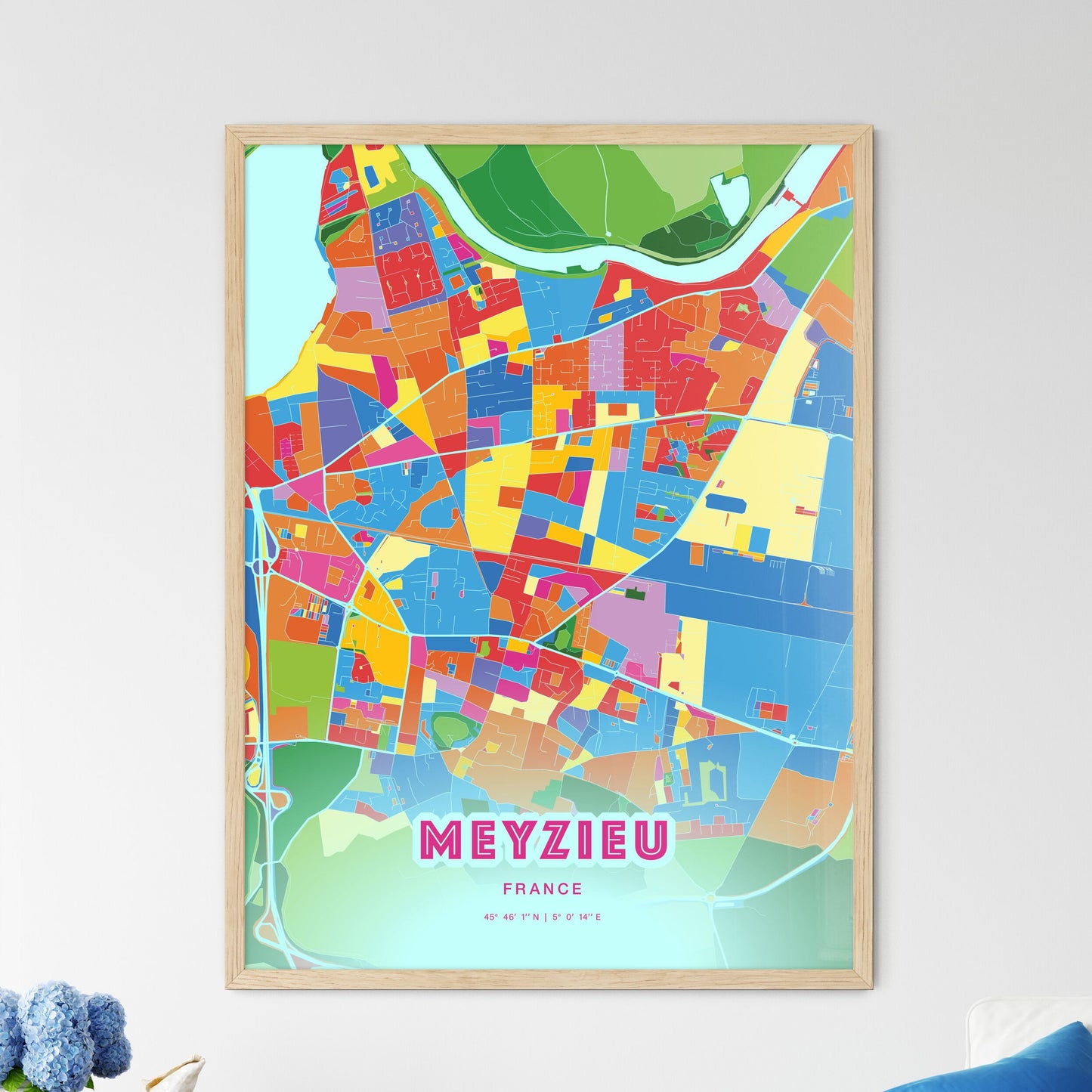 Colorful MEYZIEU FRANCE Fine Art Map Crazy Colors