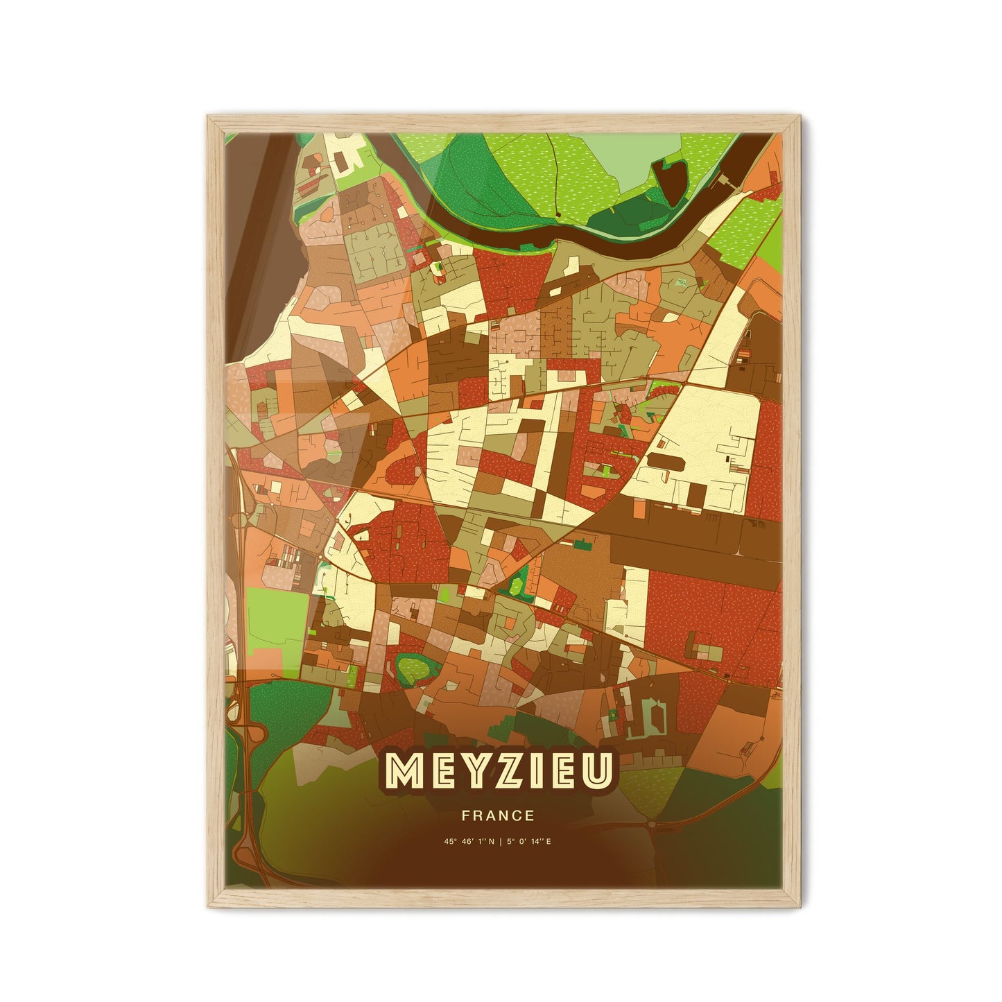 Colorful MEYZIEU FRANCE Fine Art Map Farmhouse