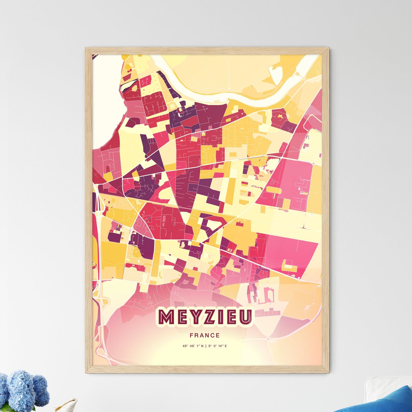 Colorful MEYZIEU FRANCE Fine Art Map Hot Red