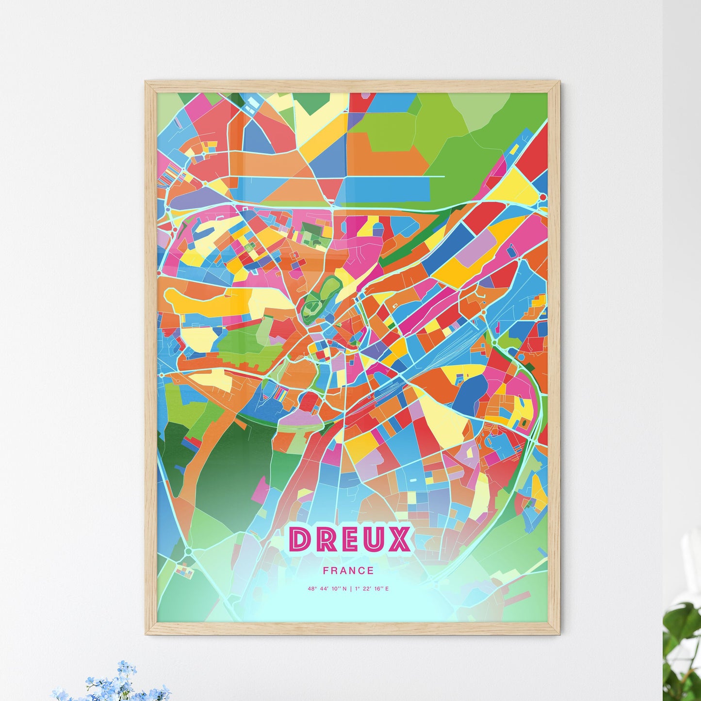 Colorful DREUX FRANCE Fine Art Map Crazy Colors