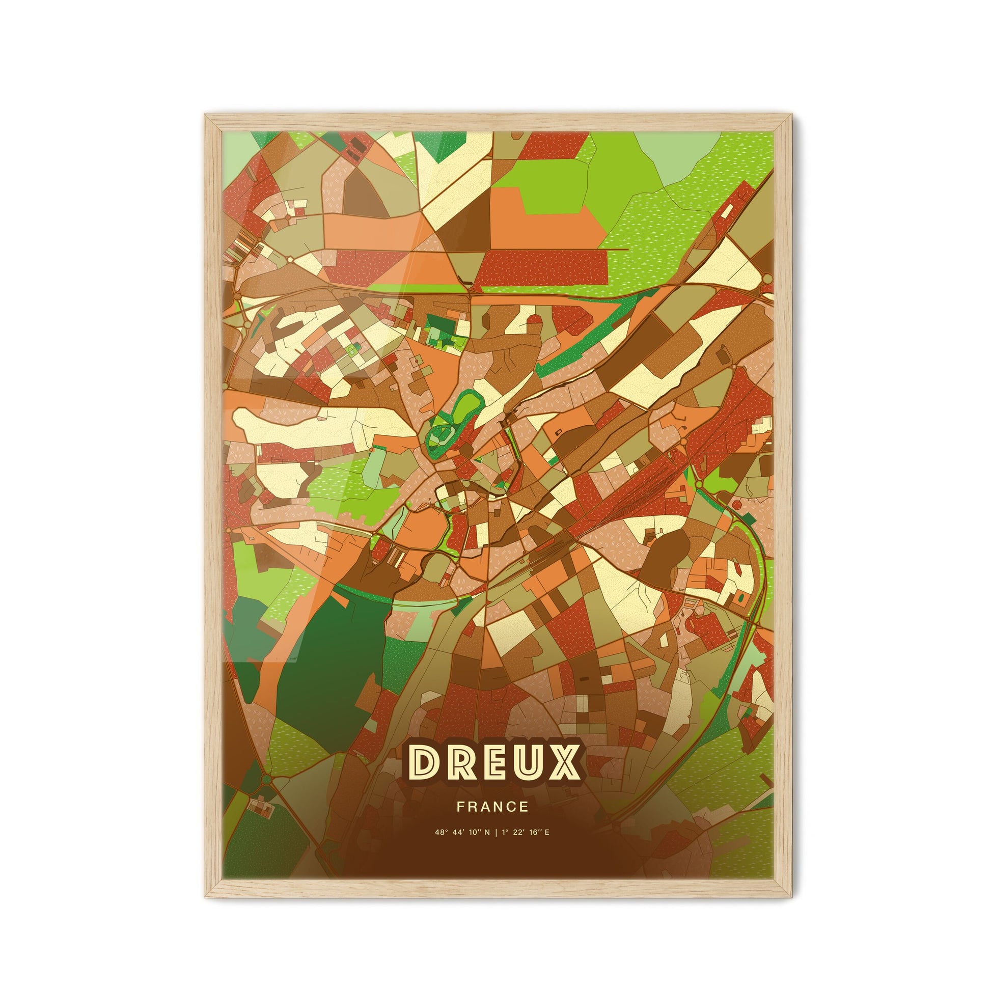 Colorful DREUX FRANCE Fine Art Map Farmhouse