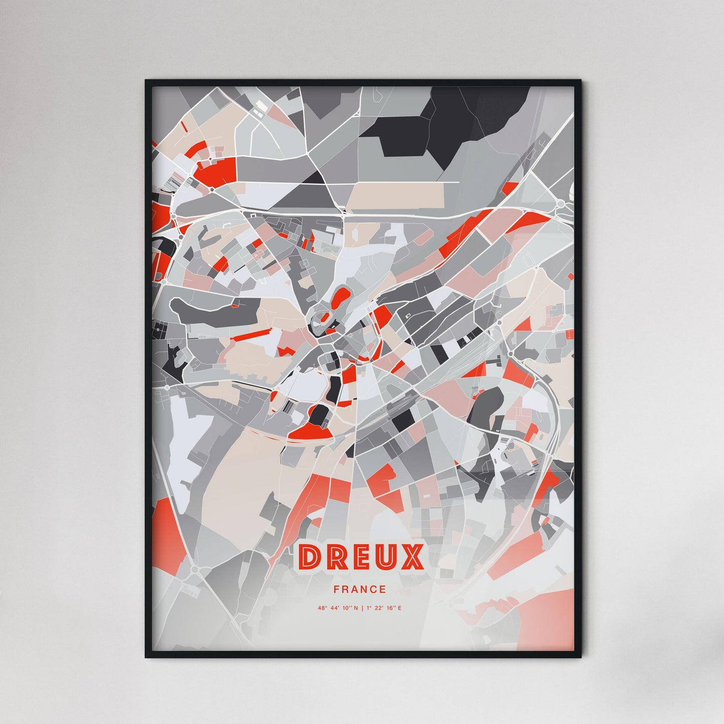 Colorful DREUX FRANCE Fine Art Map Modern