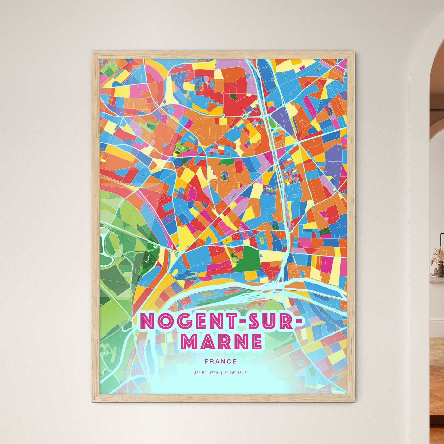 Colorful NOGENT-SUR-MARNE FRANCE Fine Art Map Crazy Colors