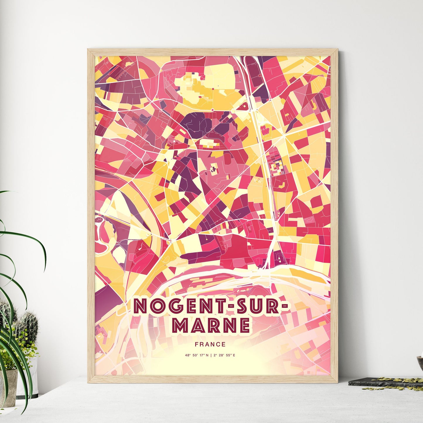 Colorful NOGENT-SUR-MARNE FRANCE Fine Art Map Hot Red