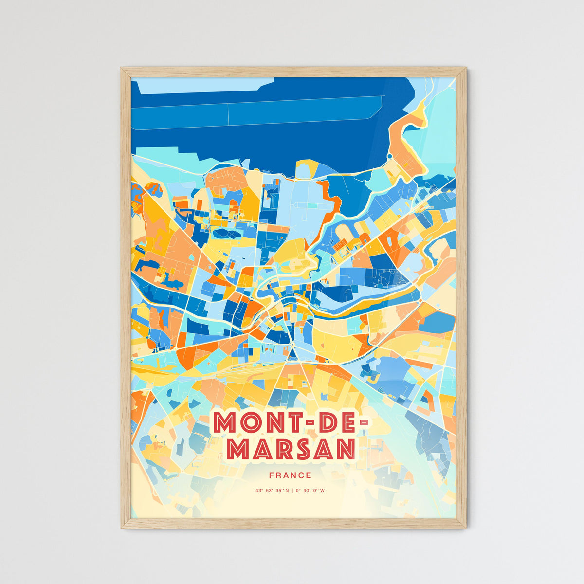 Colorful MONT-DE-MARSAN FRANCE Fine Art Map Blue Orange