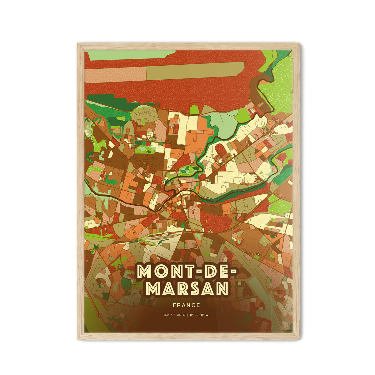 Colorful MONT-DE-MARSAN FRANCE Fine Art Map Farmhouse
