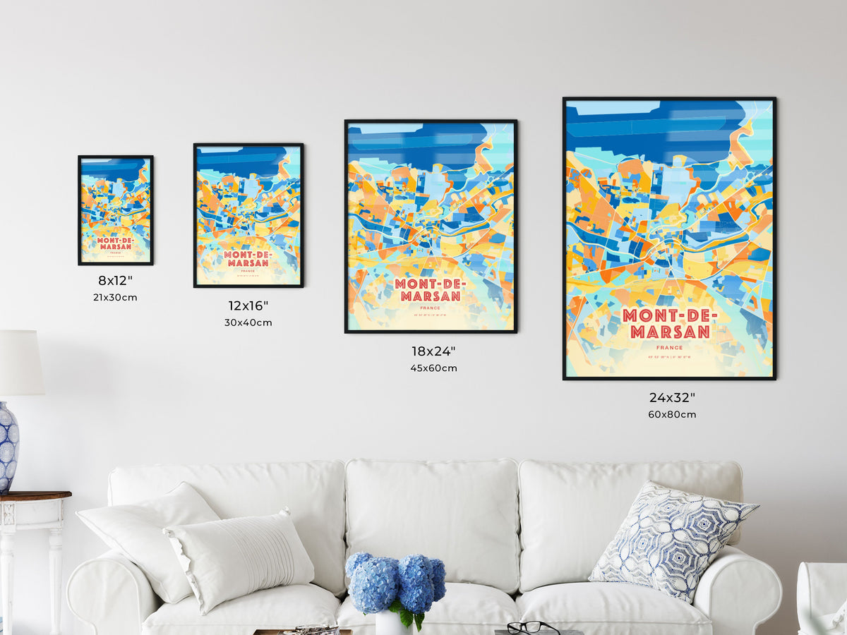 Colorful MONT-DE-MARSAN FRANCE Fine Art Map Blue Orange