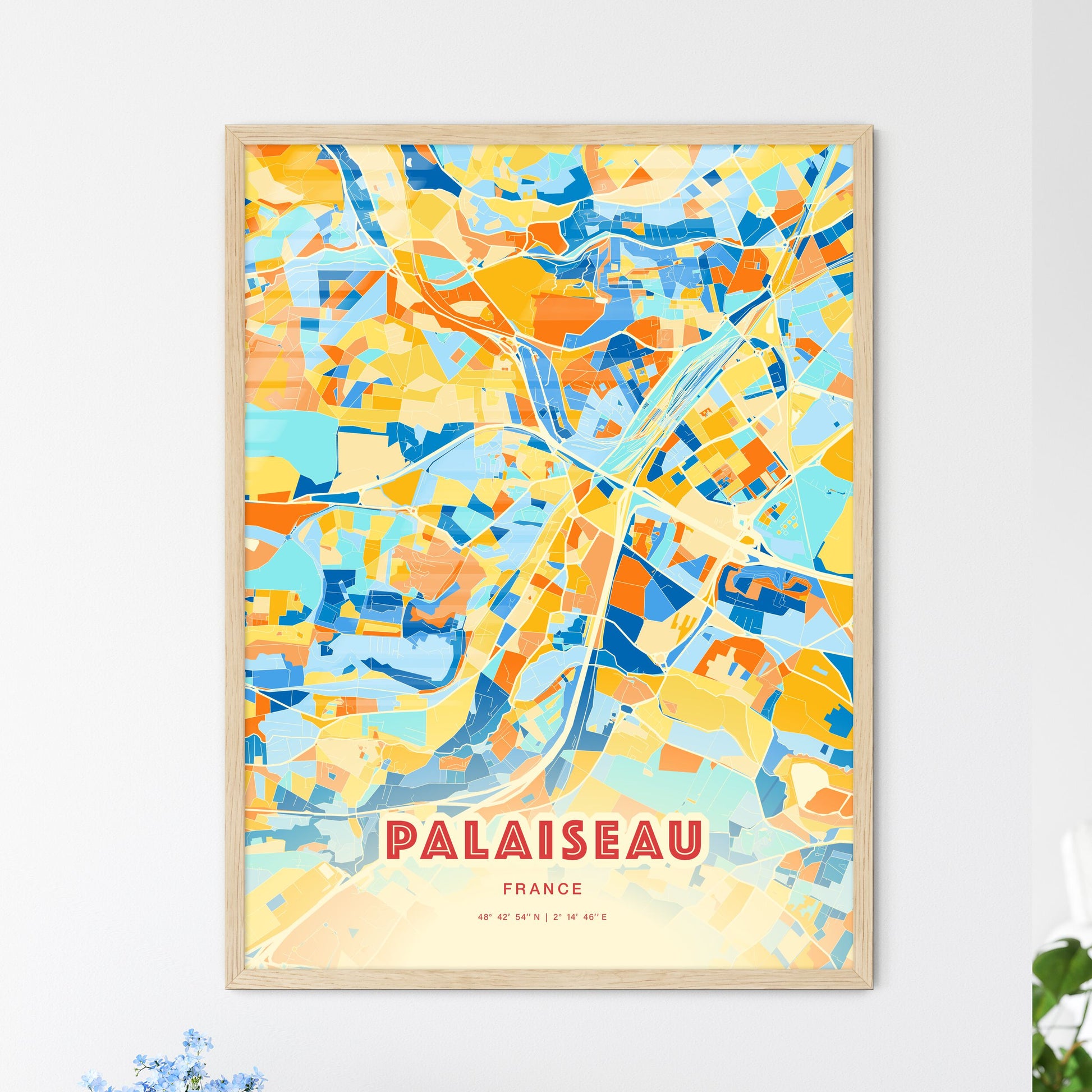 Colorful PALAISEAU FRANCE Fine Art Map Blue Orange