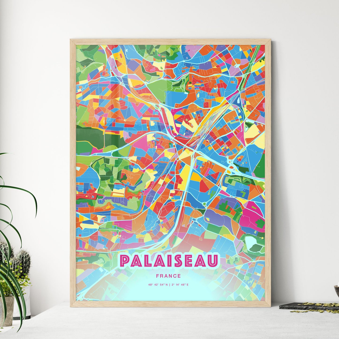 Colorful PALAISEAU FRANCE Fine Art Map Crazy Colors