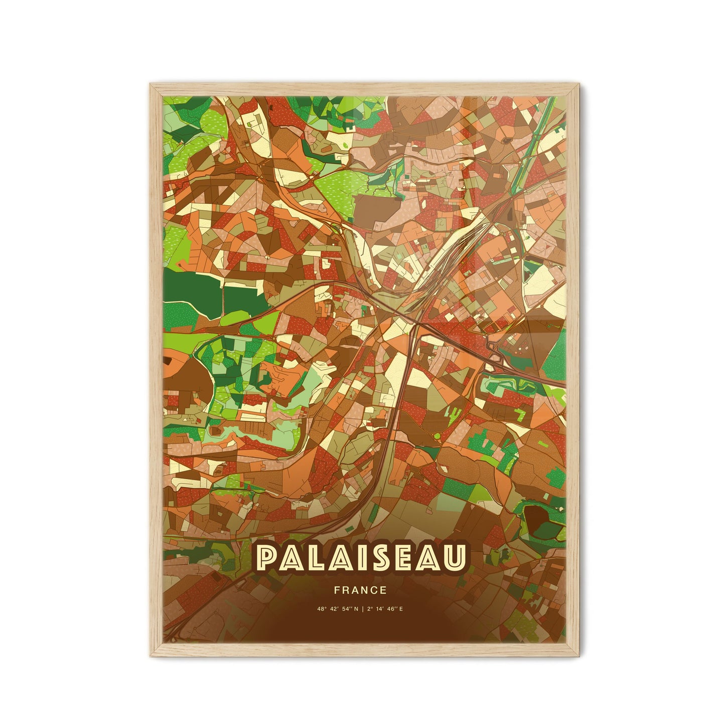 Colorful PALAISEAU FRANCE Fine Art Map Farmhouse