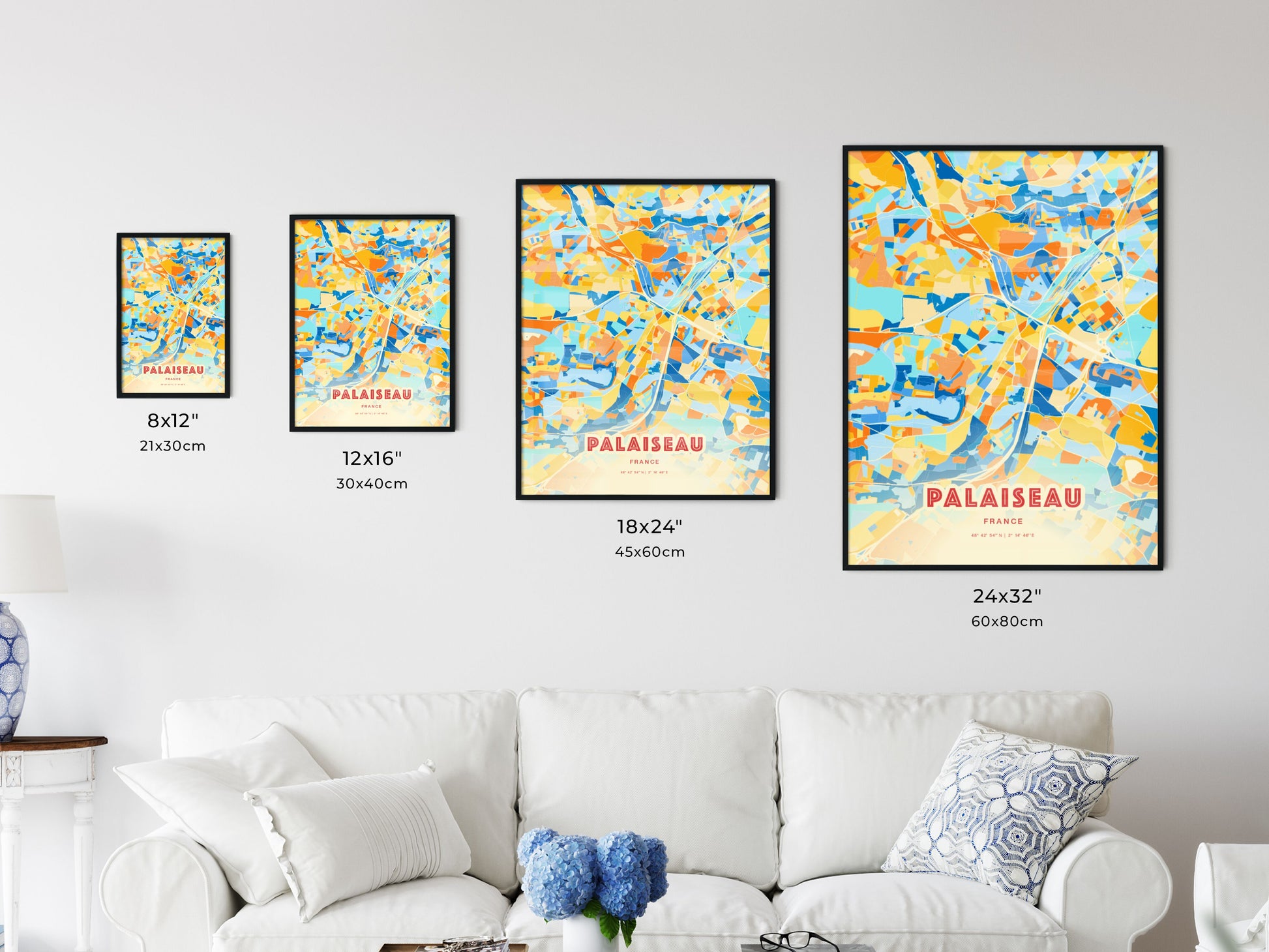 Colorful PALAISEAU FRANCE Fine Art Map Blue Orange