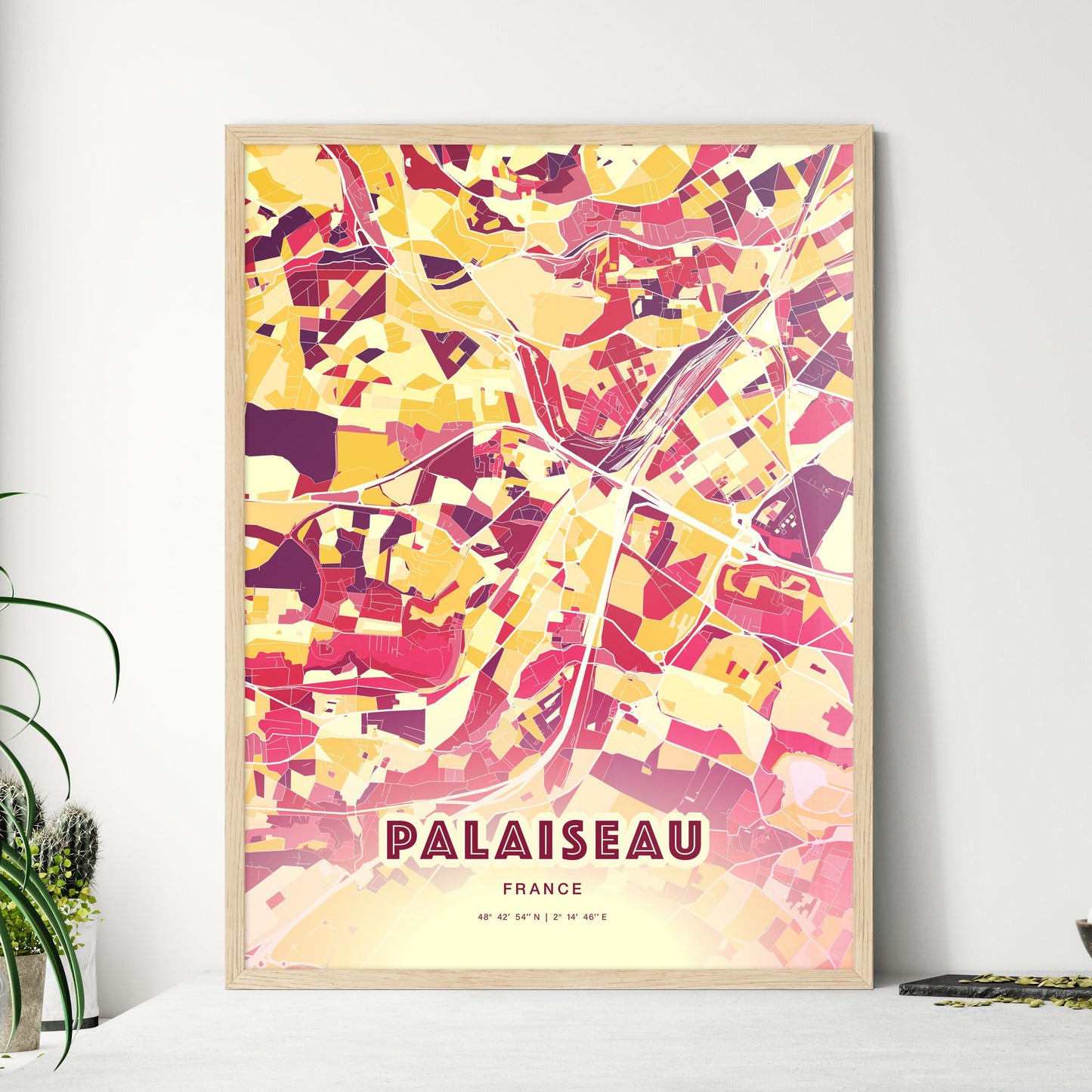 Colorful PALAISEAU FRANCE Fine Art Map Hot Red