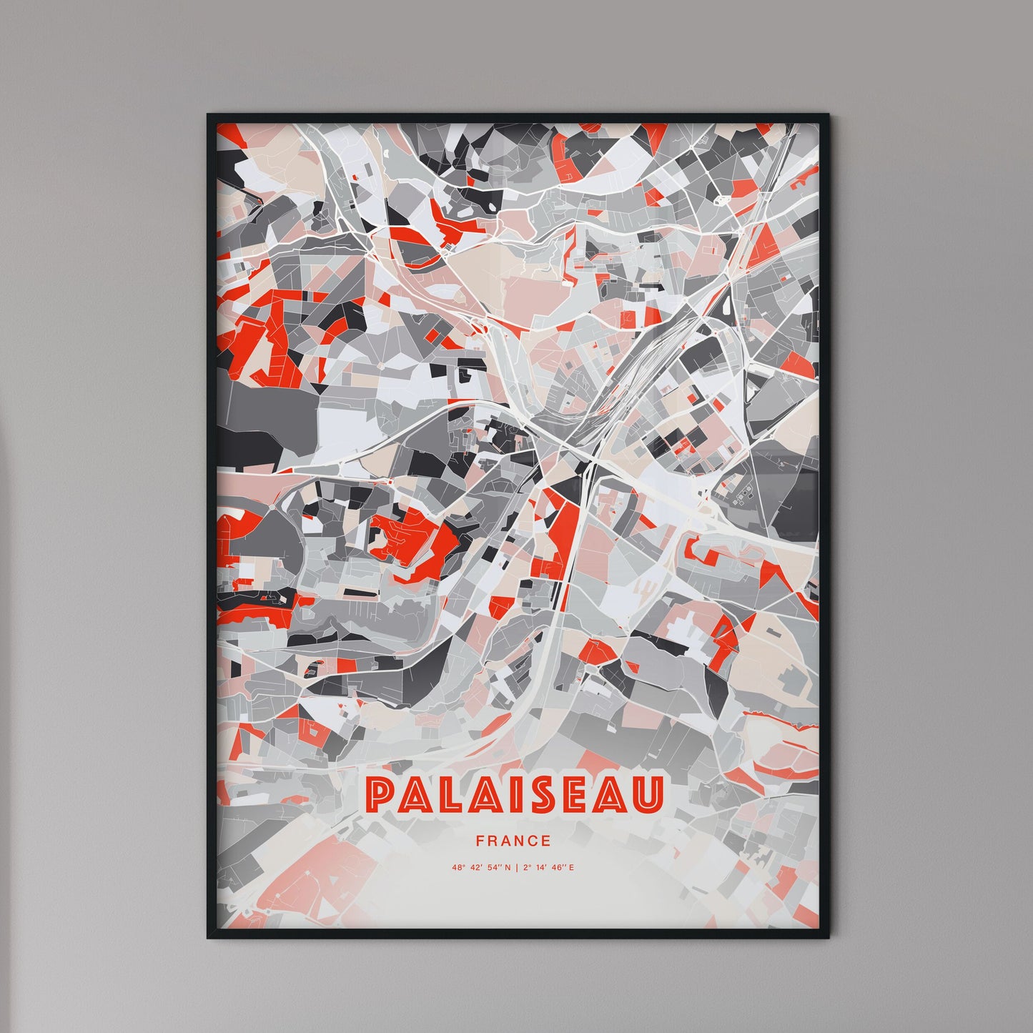 Colorful PALAISEAU FRANCE Fine Art Map Modern