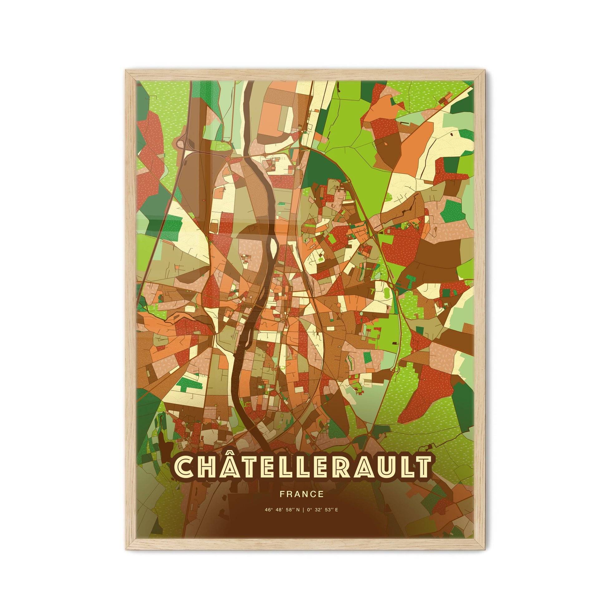 Colorful CHÂTELLERAULT FRANCE Fine Art Map Farmhouse