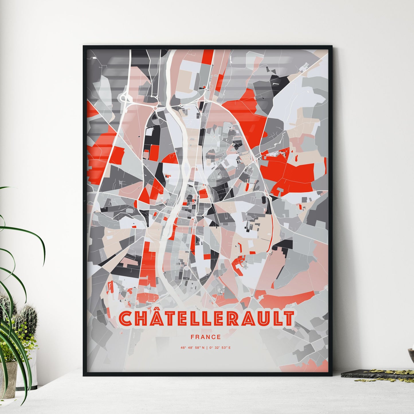 Colorful CHÂTELLERAULT FRANCE Fine Art Map Modern