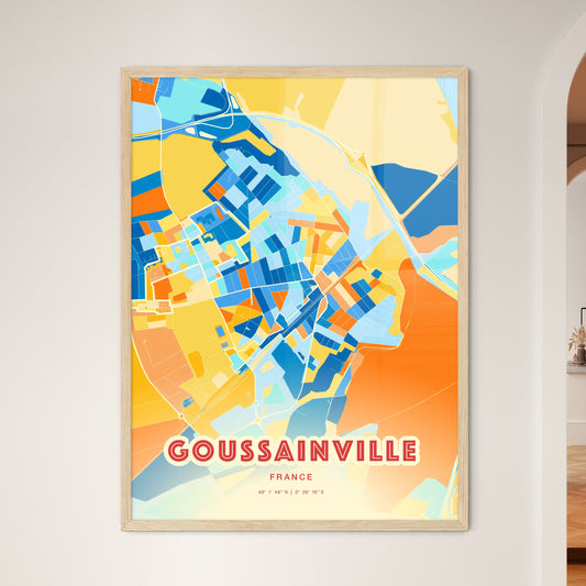 Colorful GOUSSAINVILLE FRANCE Fine Art Map Blue Orange