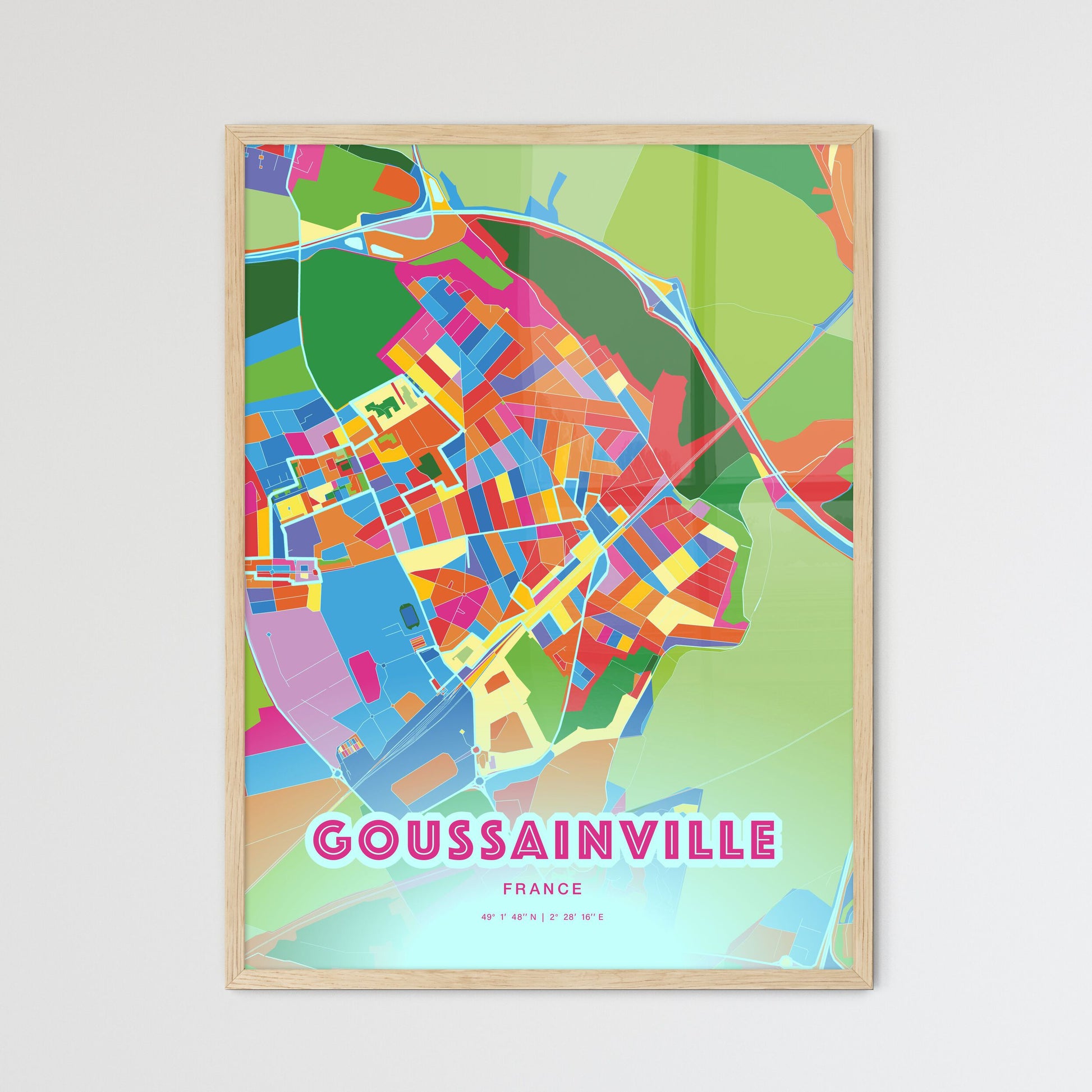 Colorful GOUSSAINVILLE FRANCE Fine Art Map Crazy Colors