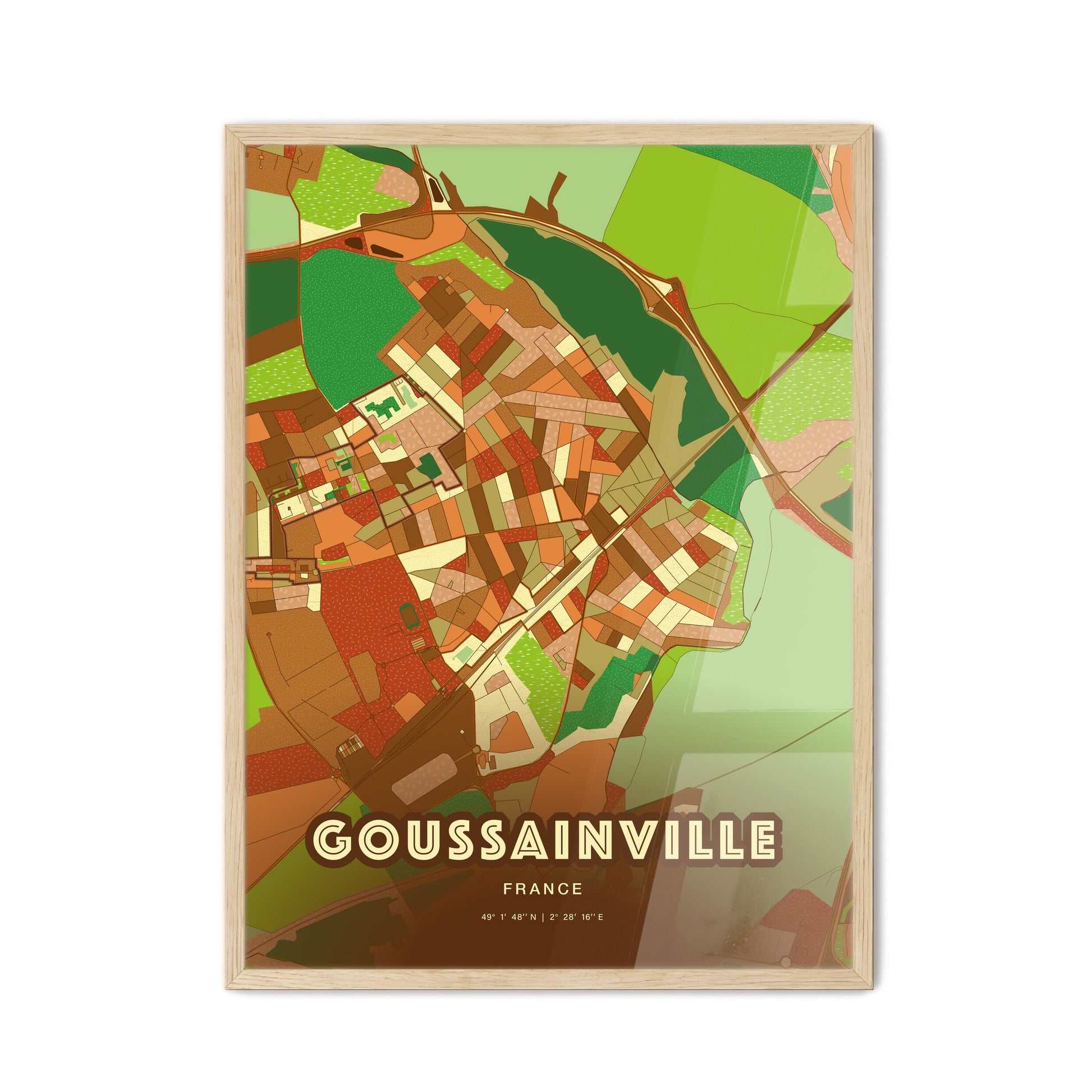 Colorful GOUSSAINVILLE FRANCE Fine Art Map Farmhouse