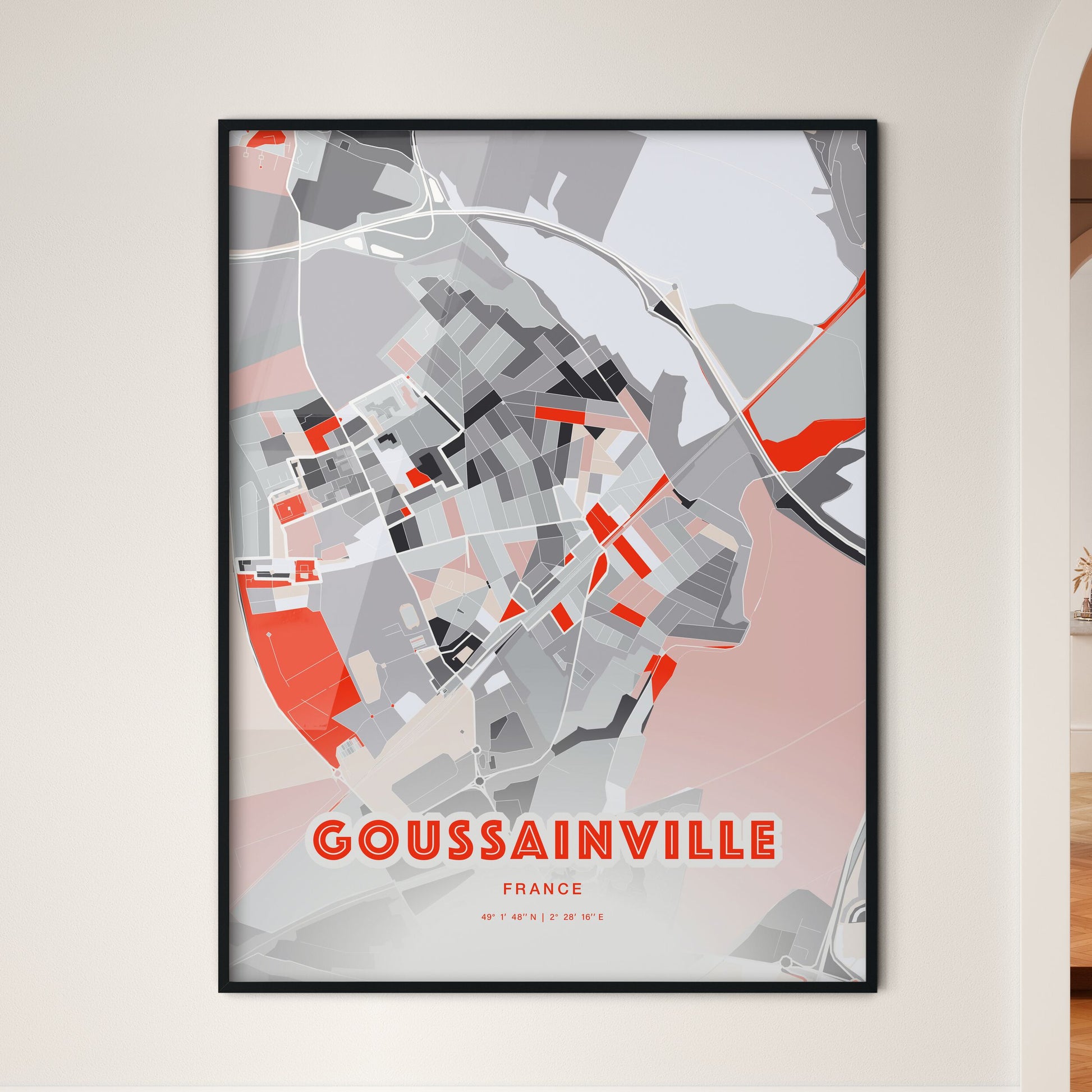 Colorful GOUSSAINVILLE FRANCE Fine Art Map Modern