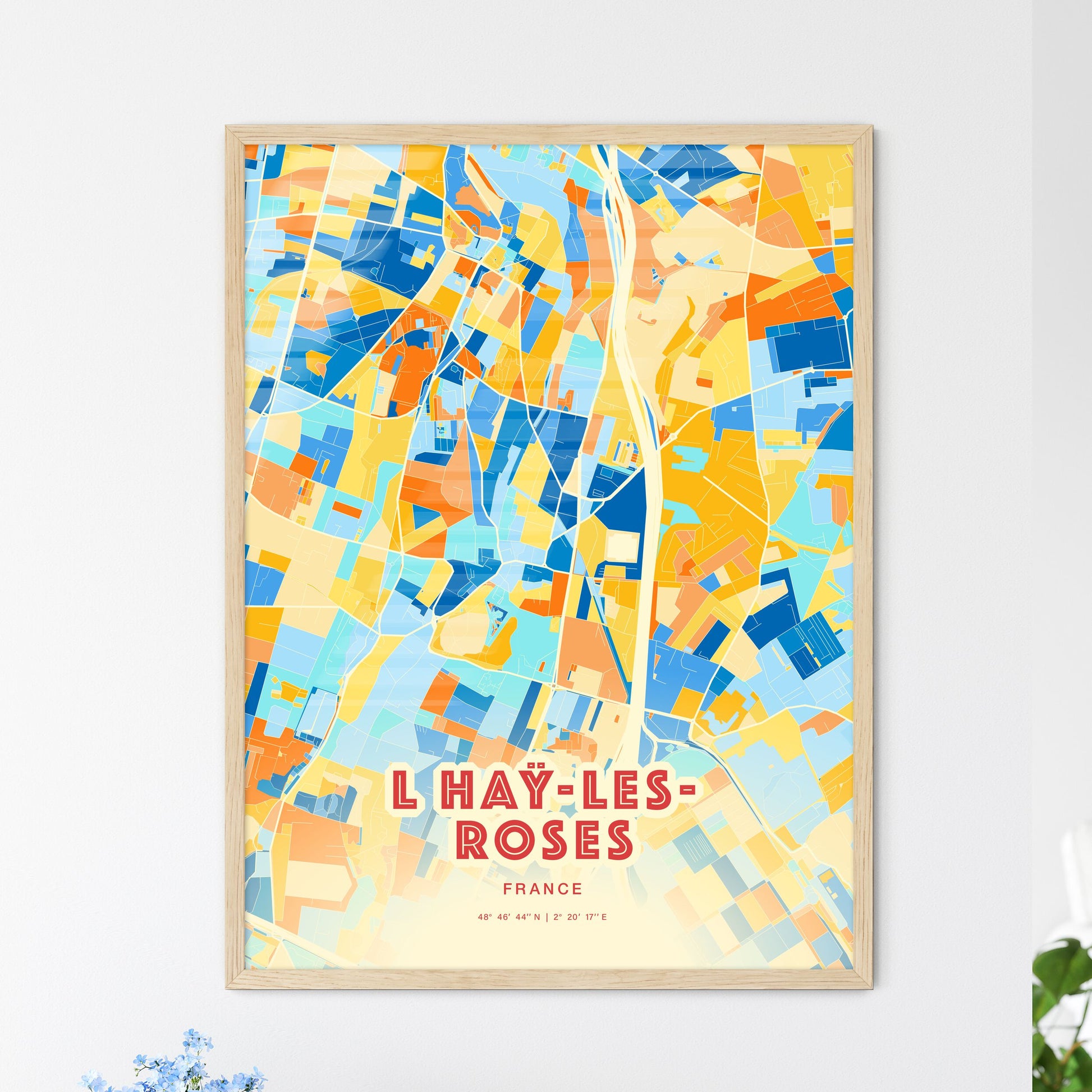 Colorful L HAŸ-LES-ROSES FRANCE Fine Art Map Blue Orange