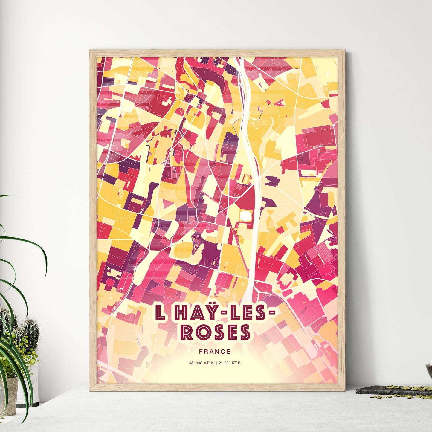 Colorful L HAŸ-LES-ROSES FRANCE Fine Art Map Hot Red