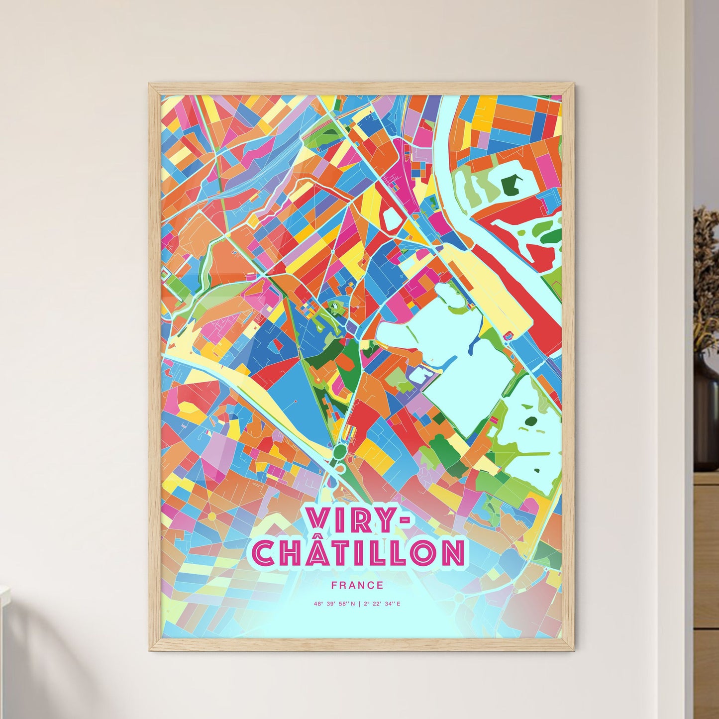 Colorful VIRY-CHÂTILLON FRANCE Fine Art Map Crazy Colors