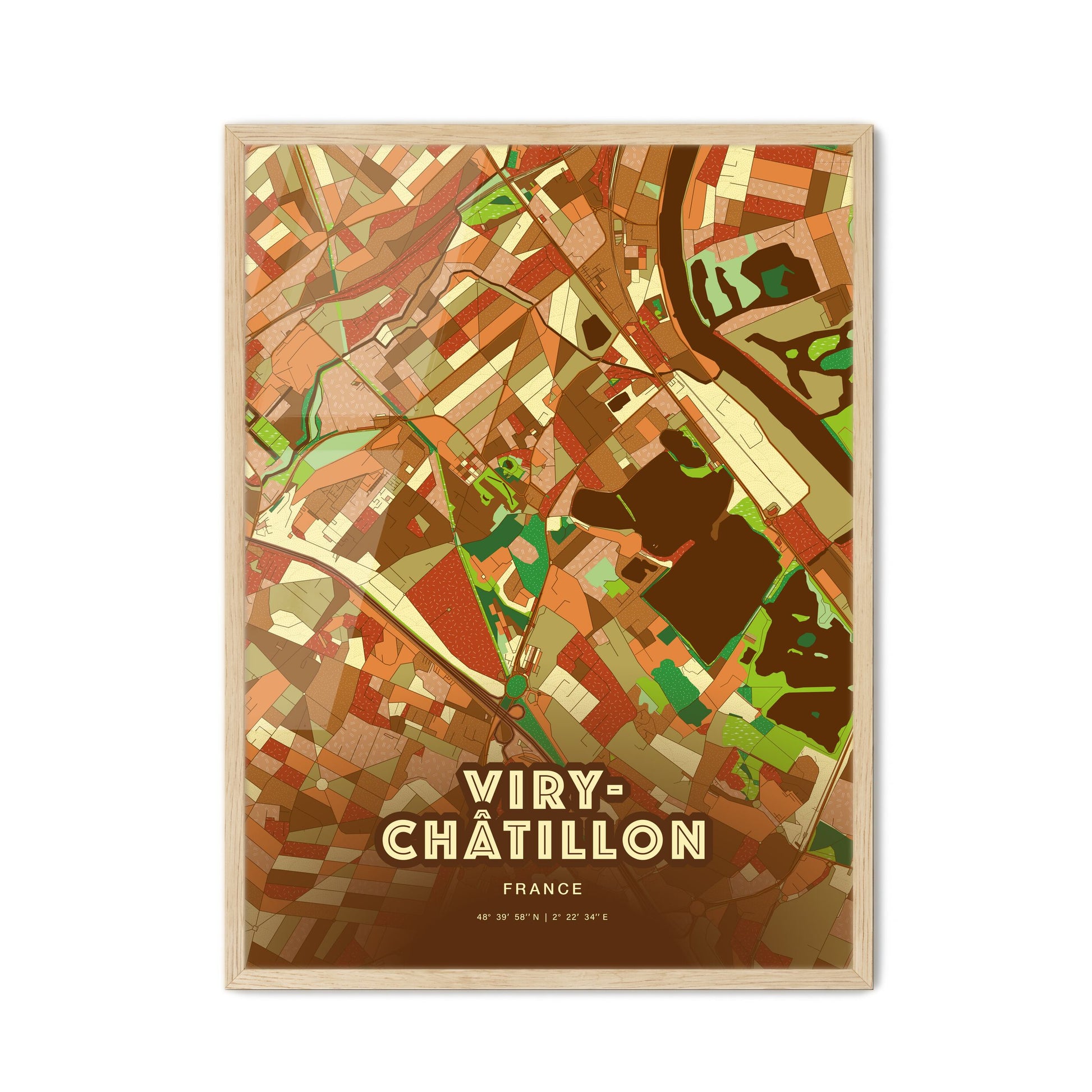 Colorful VIRY-CHÂTILLON FRANCE Fine Art Map Farmhouse