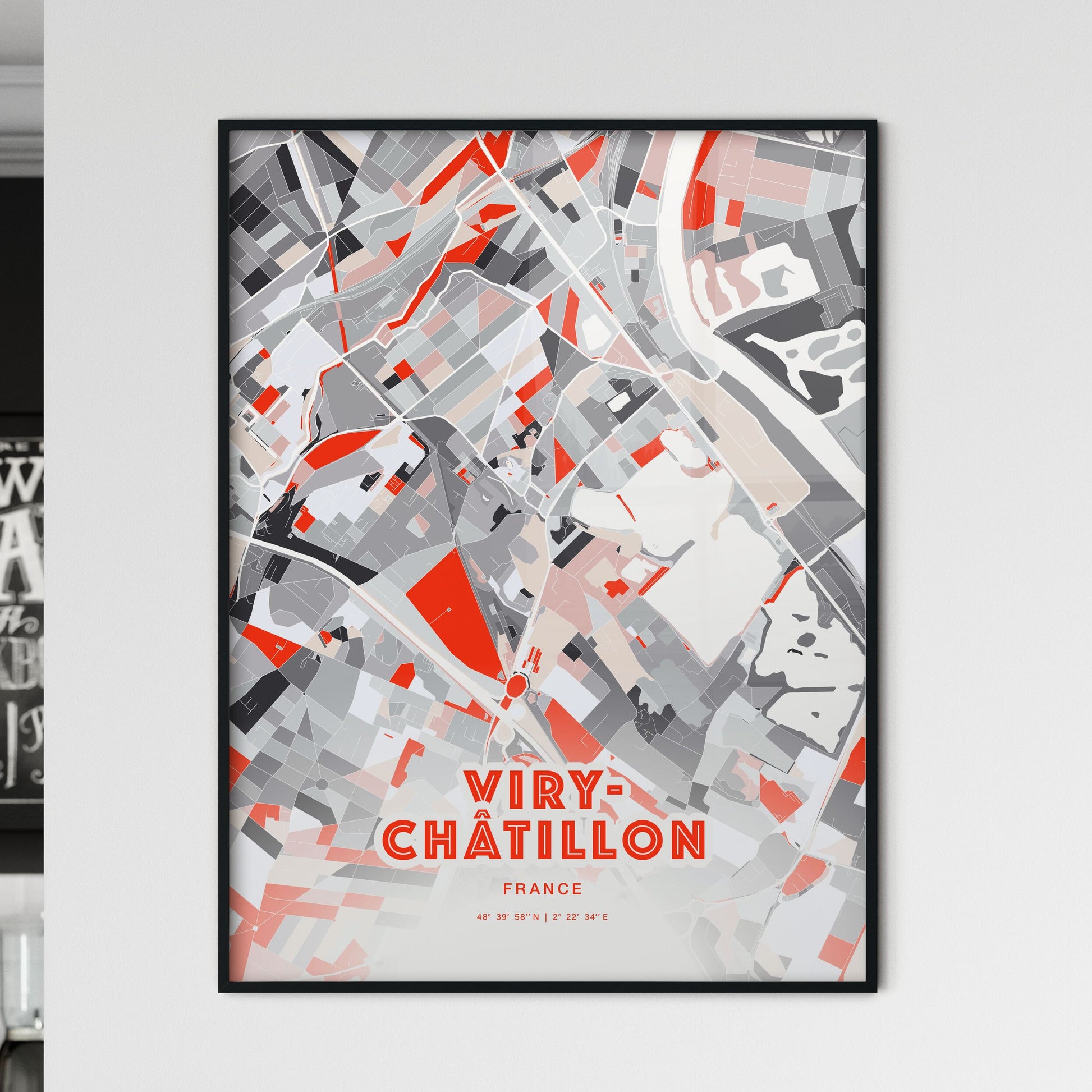 Colorful VIRY-CHÂTILLON FRANCE Fine Art Map Modern