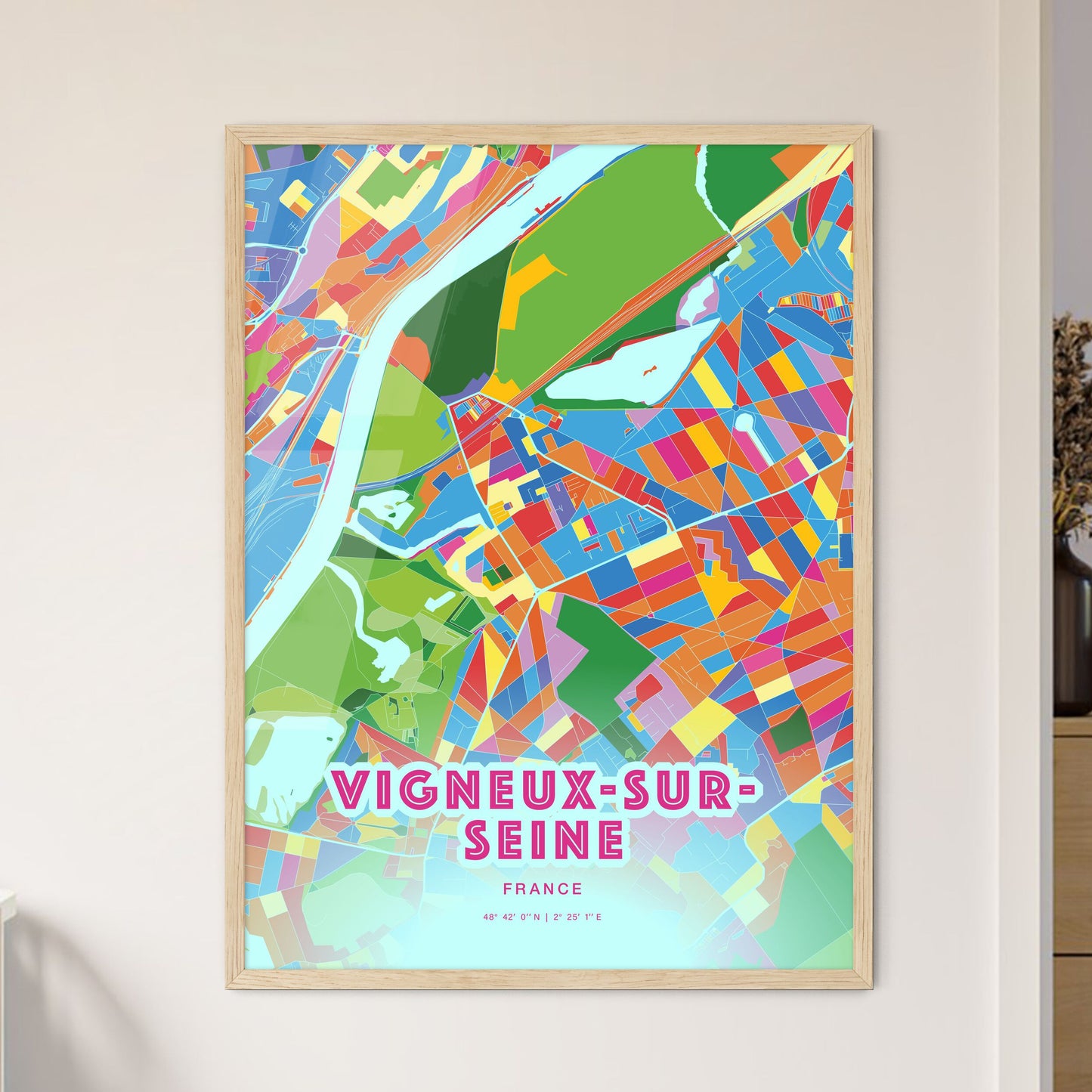 Colorful VIGNEUX-SUR-SEINE FRANCE Fine Art Map Crazy Colors