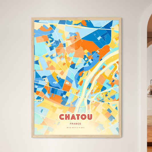 Colorful CHATOU FRANCE Fine Art Map Blue Orange